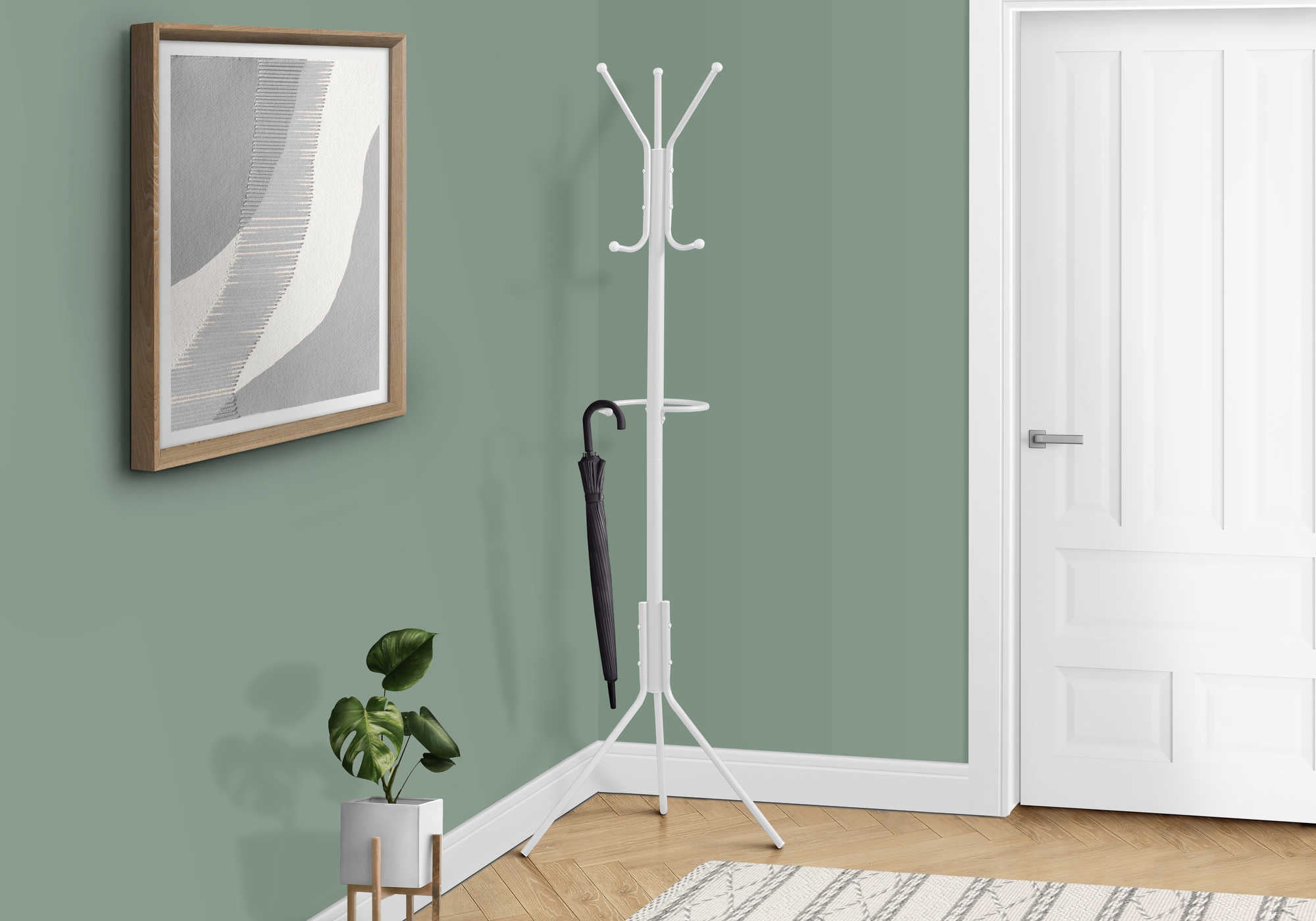 PORTE MANTEAU - 68"H / METAL BLANC ( Meuble Mtl )