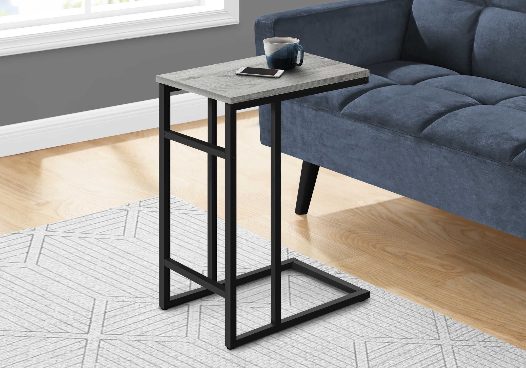 TABLE D'APPOINT - 24"H / GRIS / METAL NOIR ( Meuble Mtl )