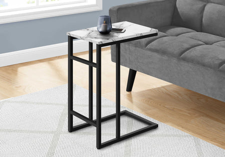 TABLE D'APPOINT - 24"H / MARBRE BLANC / METAL NOIR ( Meuble Mtl )