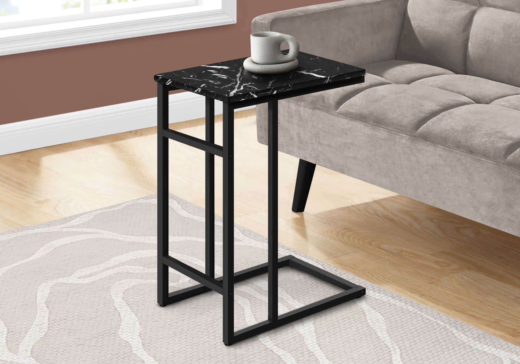 TABLE D'APPOINT - 24"H / MARBRE NOIR / METAL NOIR ( Meuble Mtl )
