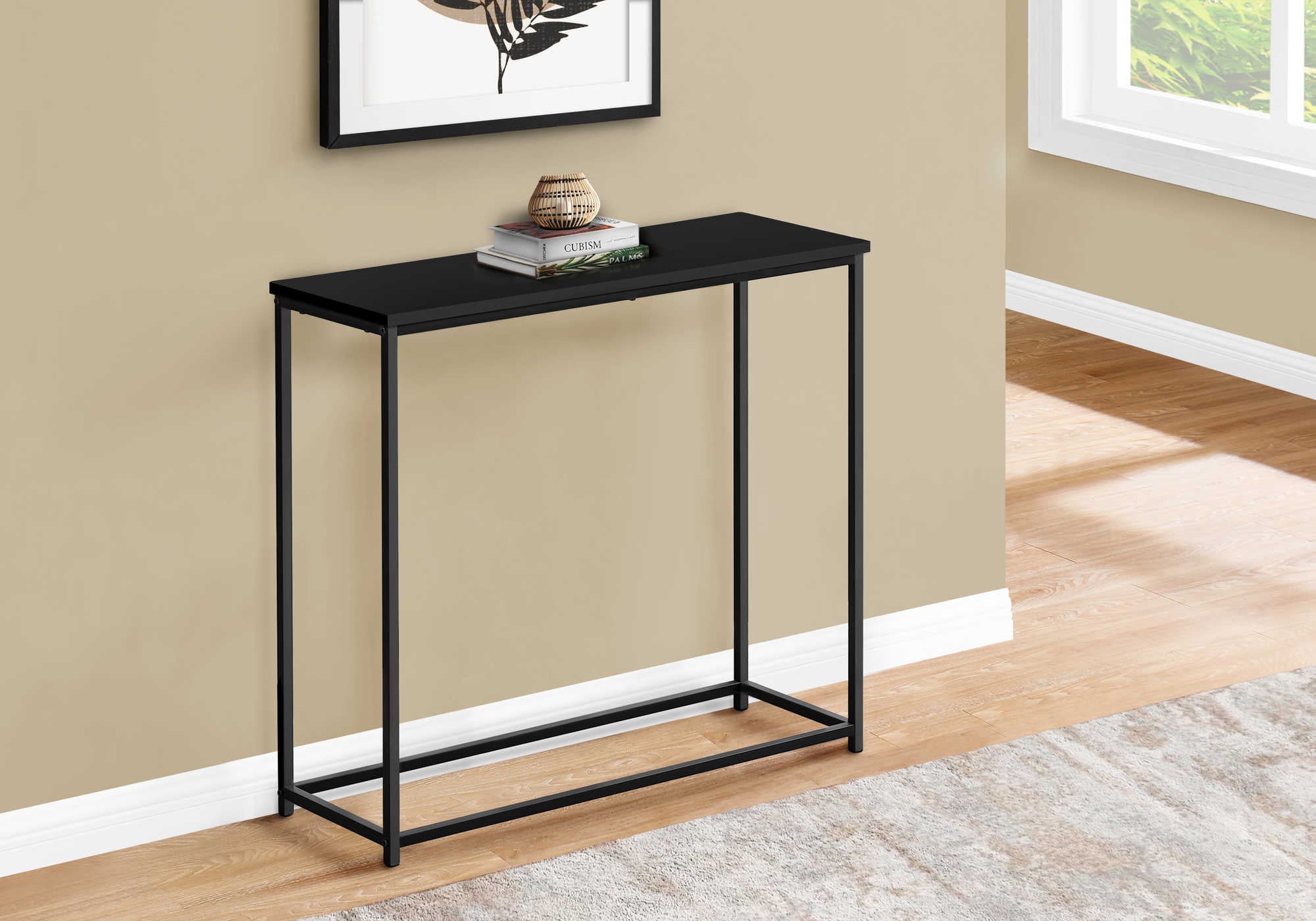 TABLE D'APPOINT - 32"L / NOIR / CONSOLE D'ENTREE METAL NOIR ( Meuble Mtl )