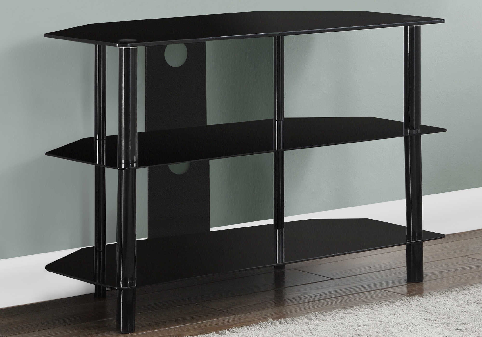 MEUBLE TV - 36"L / MÉTAL NOIR AVEC VERRE TREMPÉ NOIR ( Meuble Mtl )