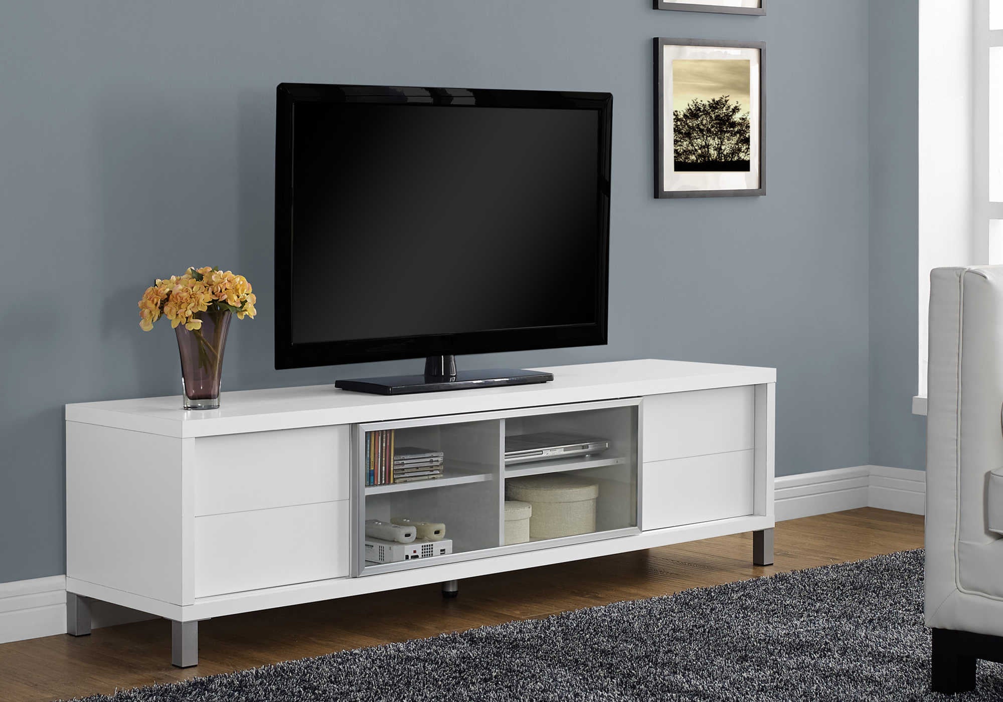 MEUBLE TV - 70"L / STYLE EURO BLANC ( Meuble Mtl )
