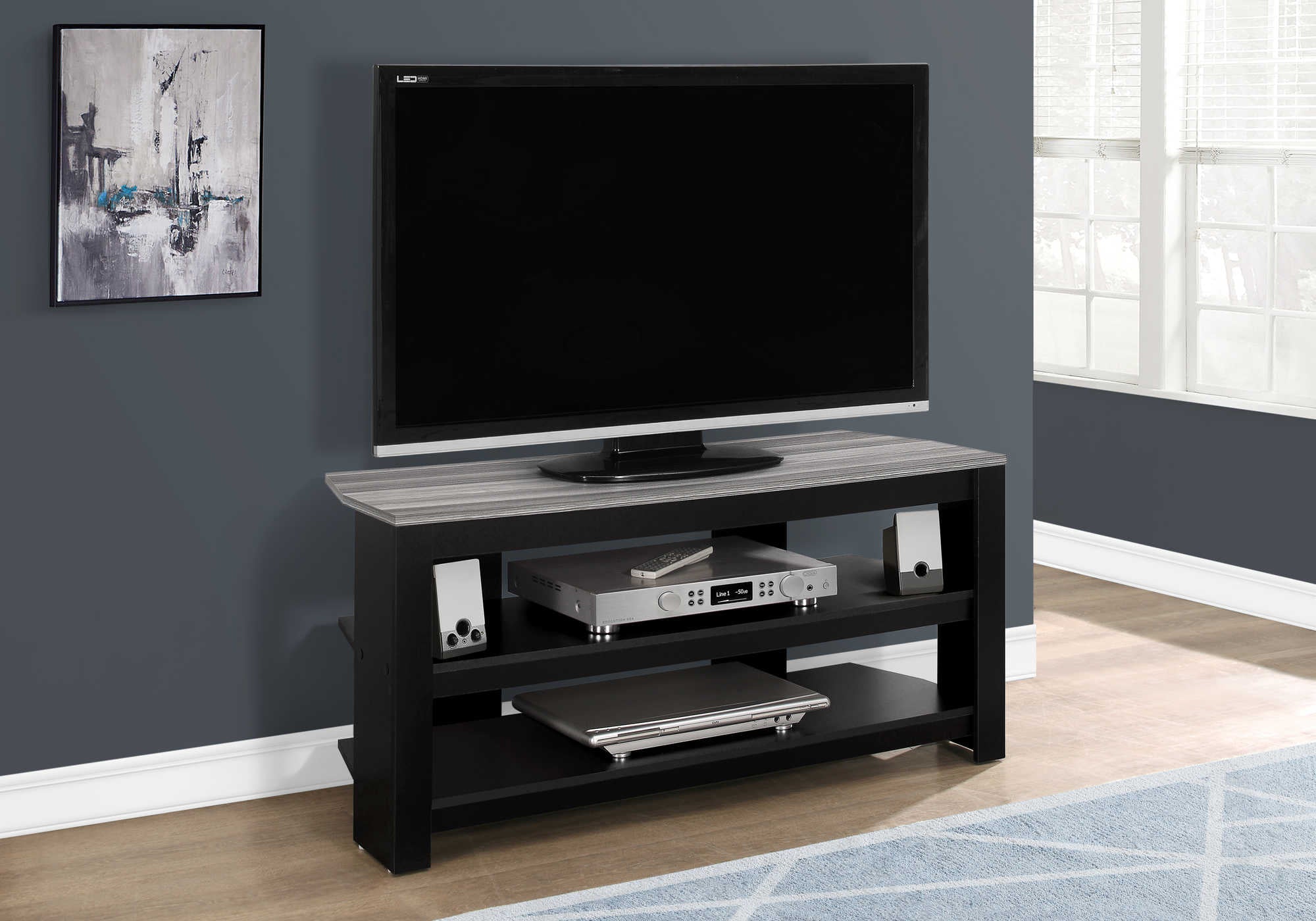 MEUBLE TV - 42"L / NOIR / COIN SUPÉRIEUR GRIS ( Meuble Mtl )