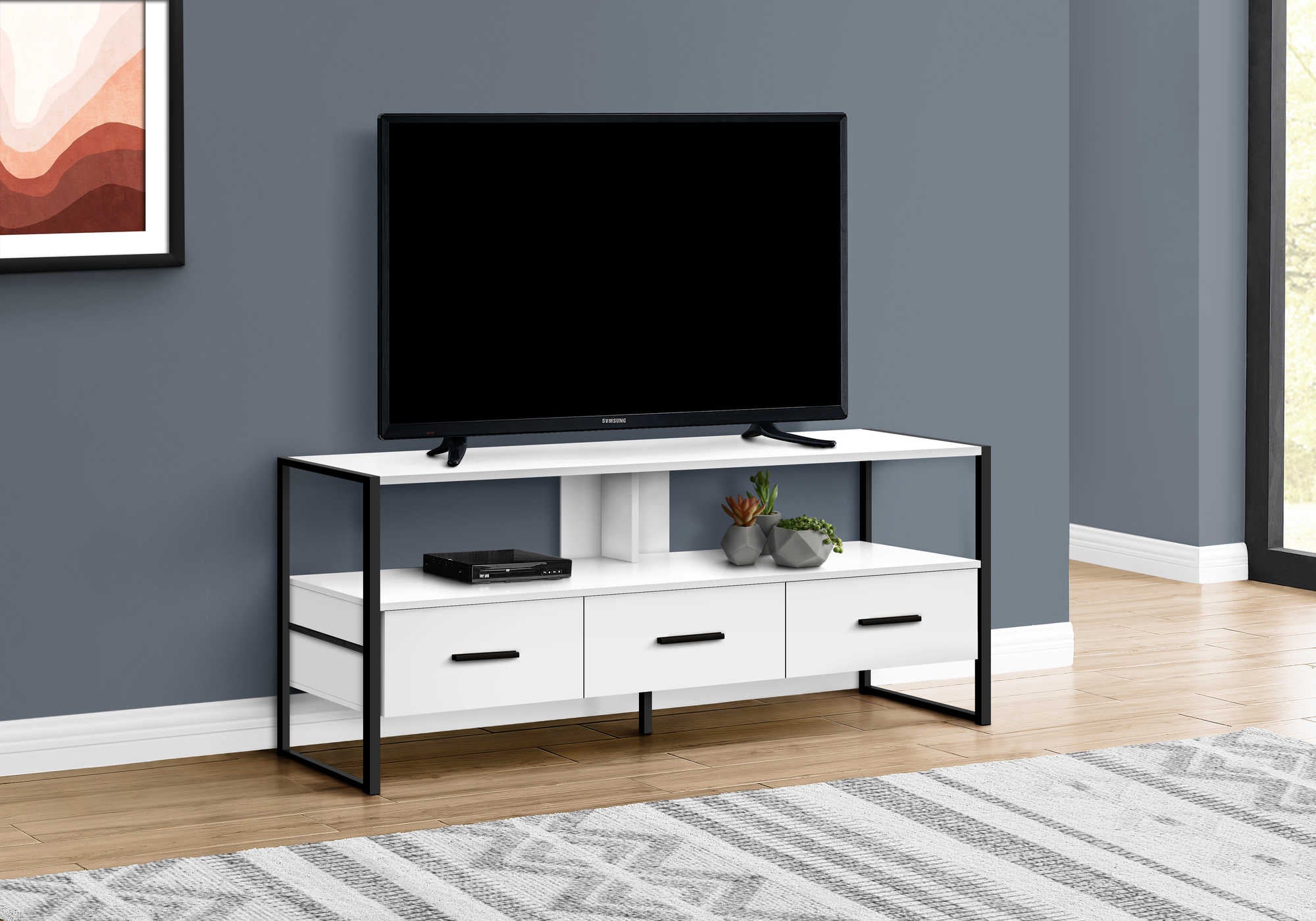MEUBLE TV - 48"L / BLANC / METAL NOIR ( Meuble Mtl )