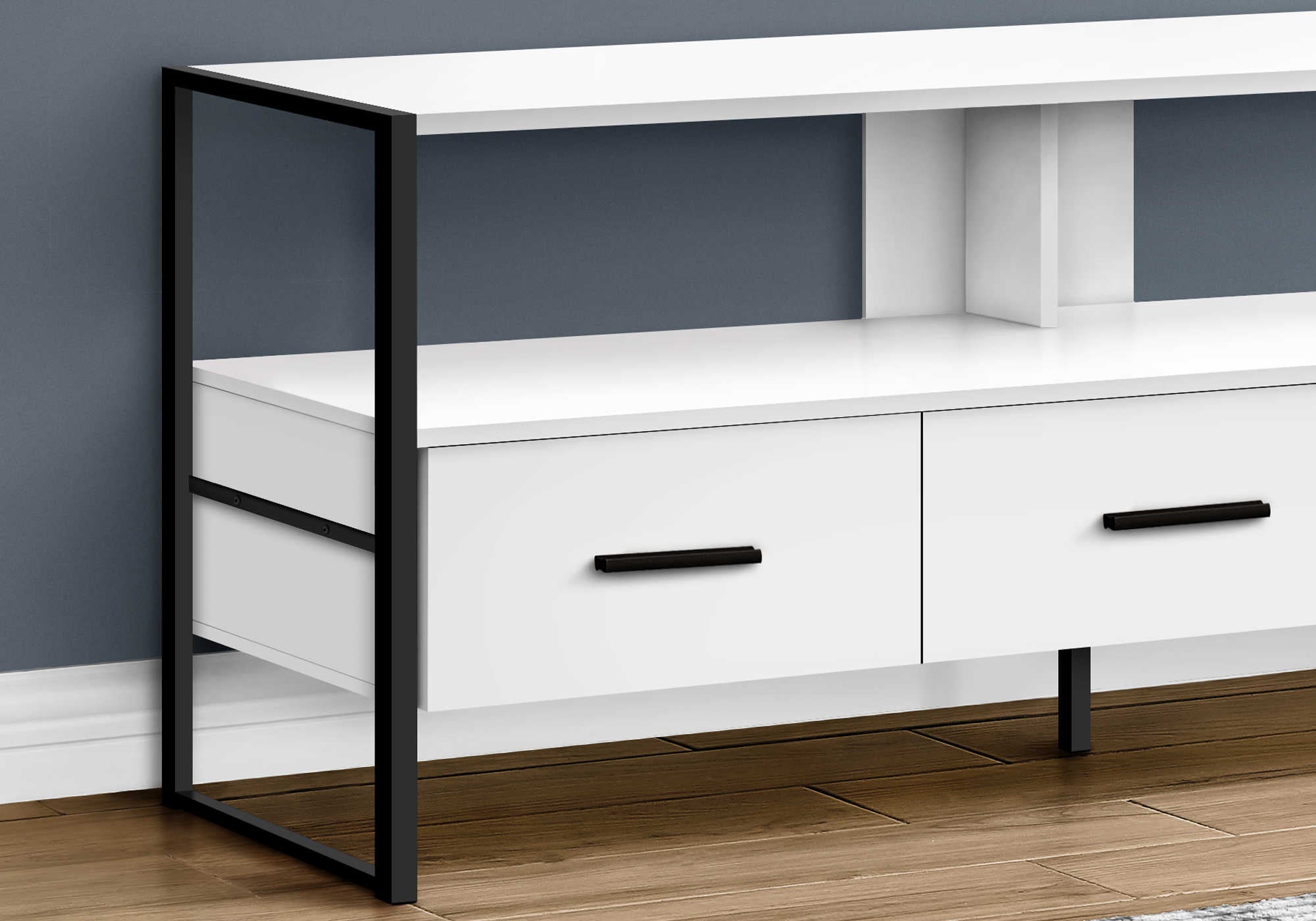 MEUBLE TV - 48"L / BLANC / METAL NOIR ( Meuble Mtl )