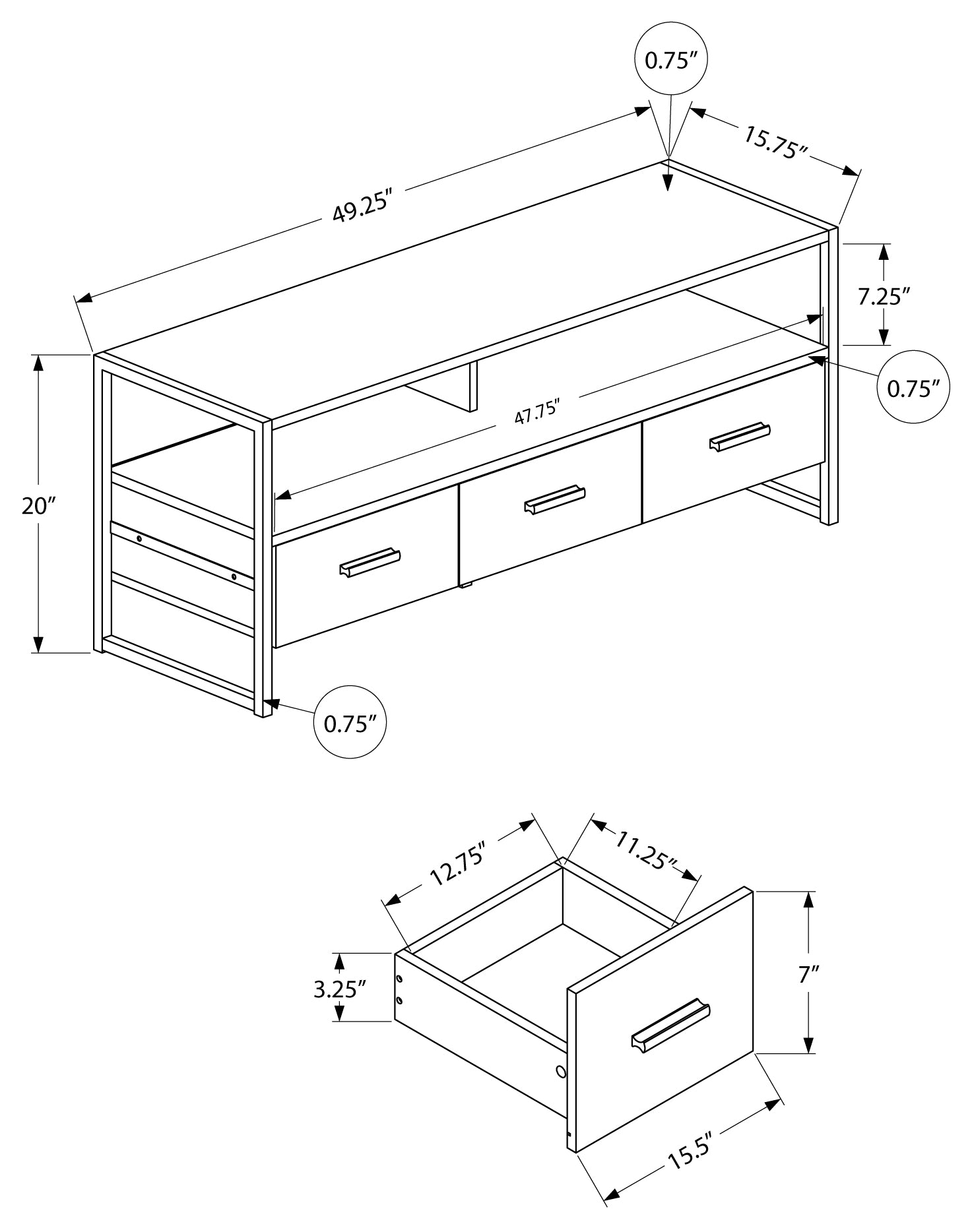 MEUBLE TV - 48"L / GRIS / METAL NOIR