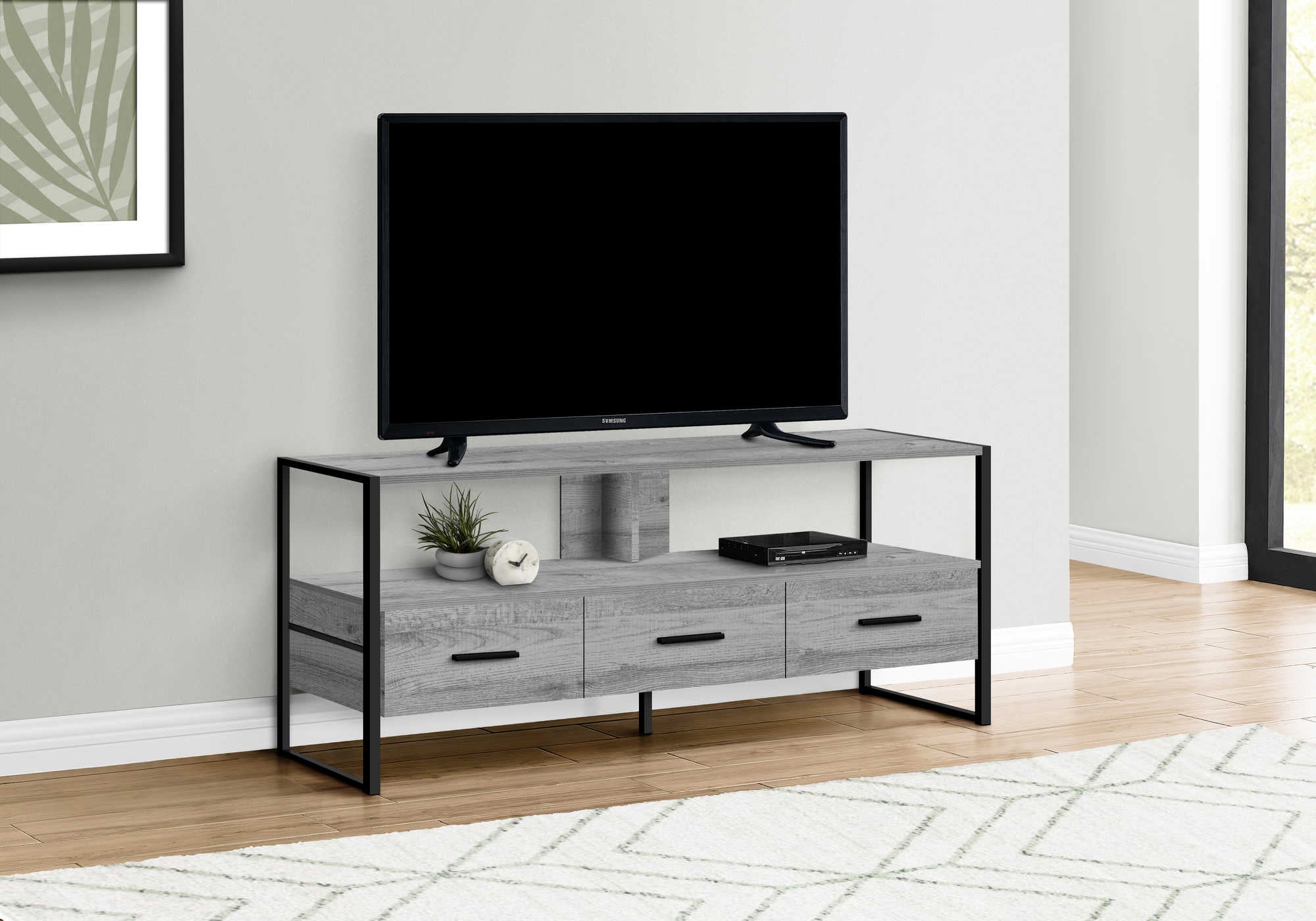 MEUBLE TV - 48"L / GRIS / METAL NOIR