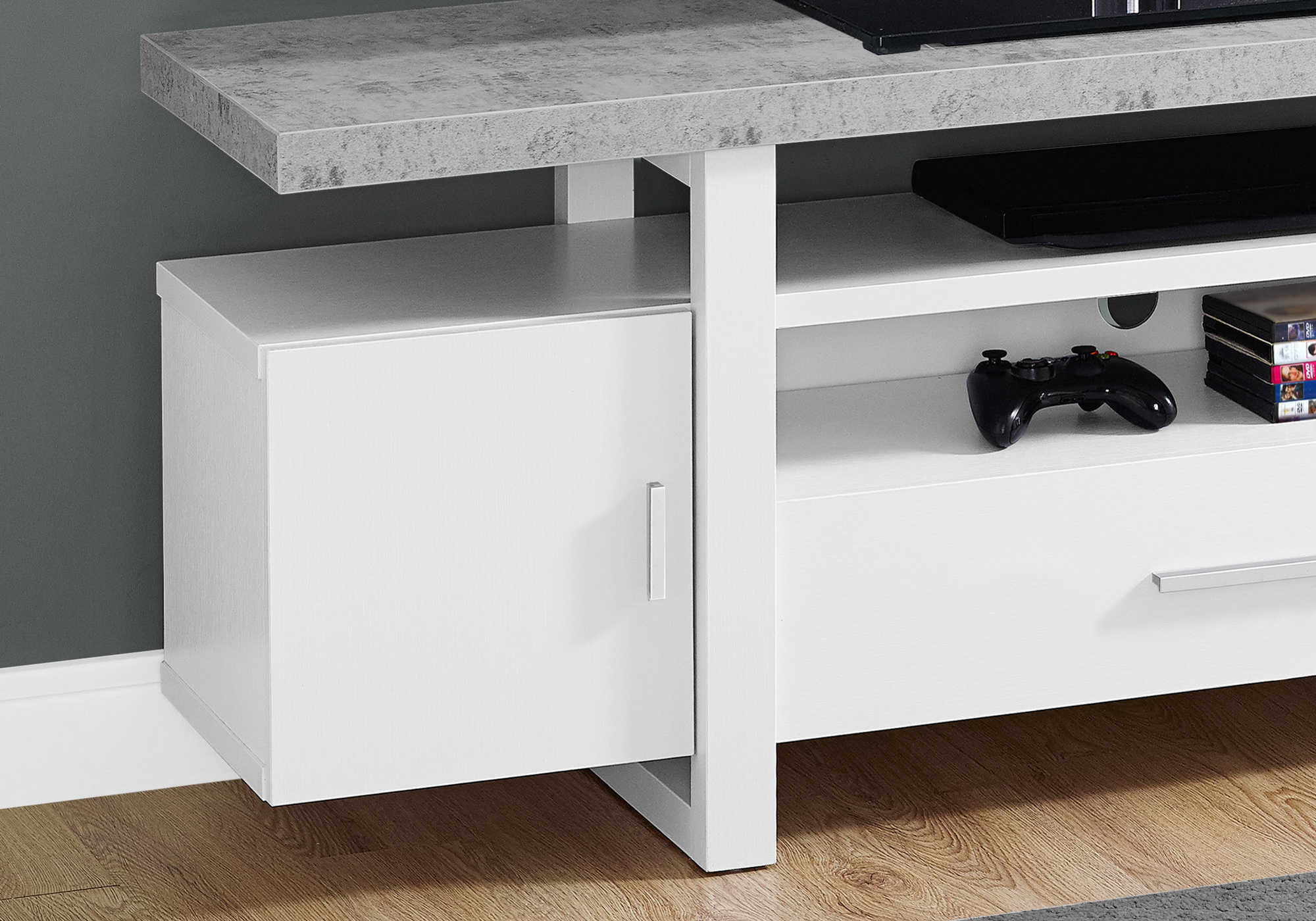 MEUBLE TV - 60"L / BLANC / DESSUS ASPECT CIMENT ( Meuble Mtl )