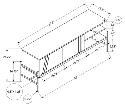 MEUBLE TV - 60"L / BLANC / MÉTAL NOIR AVEC RANGEMENT