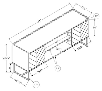 MEUBLE TV - 72"L / NOIR / MÉTAL AVEC 2 PORTES ASPECT BOIS