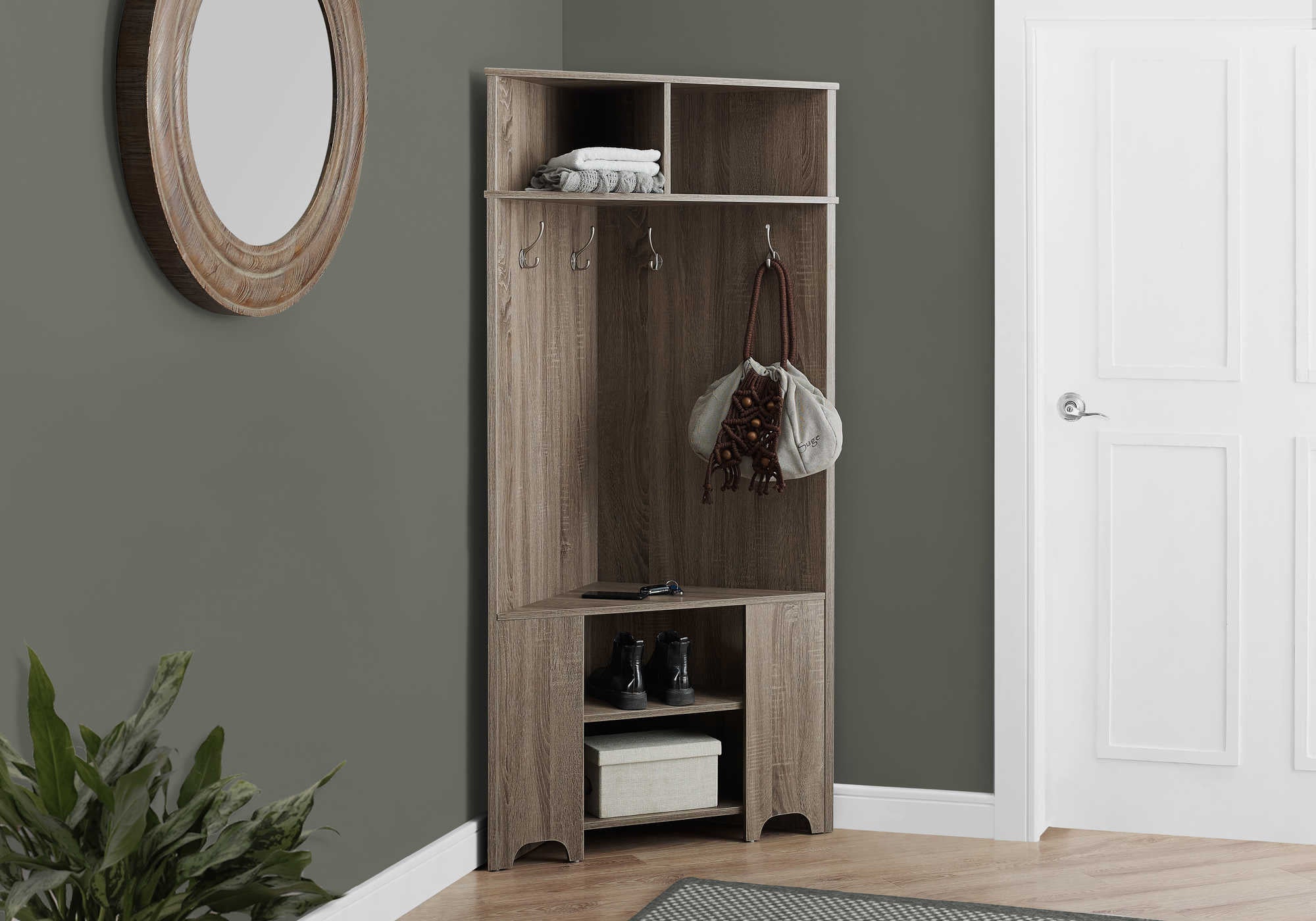 HALL TREE - 67"H / DARK TAUPE CORNER UNIT ( Meuble Mtl )