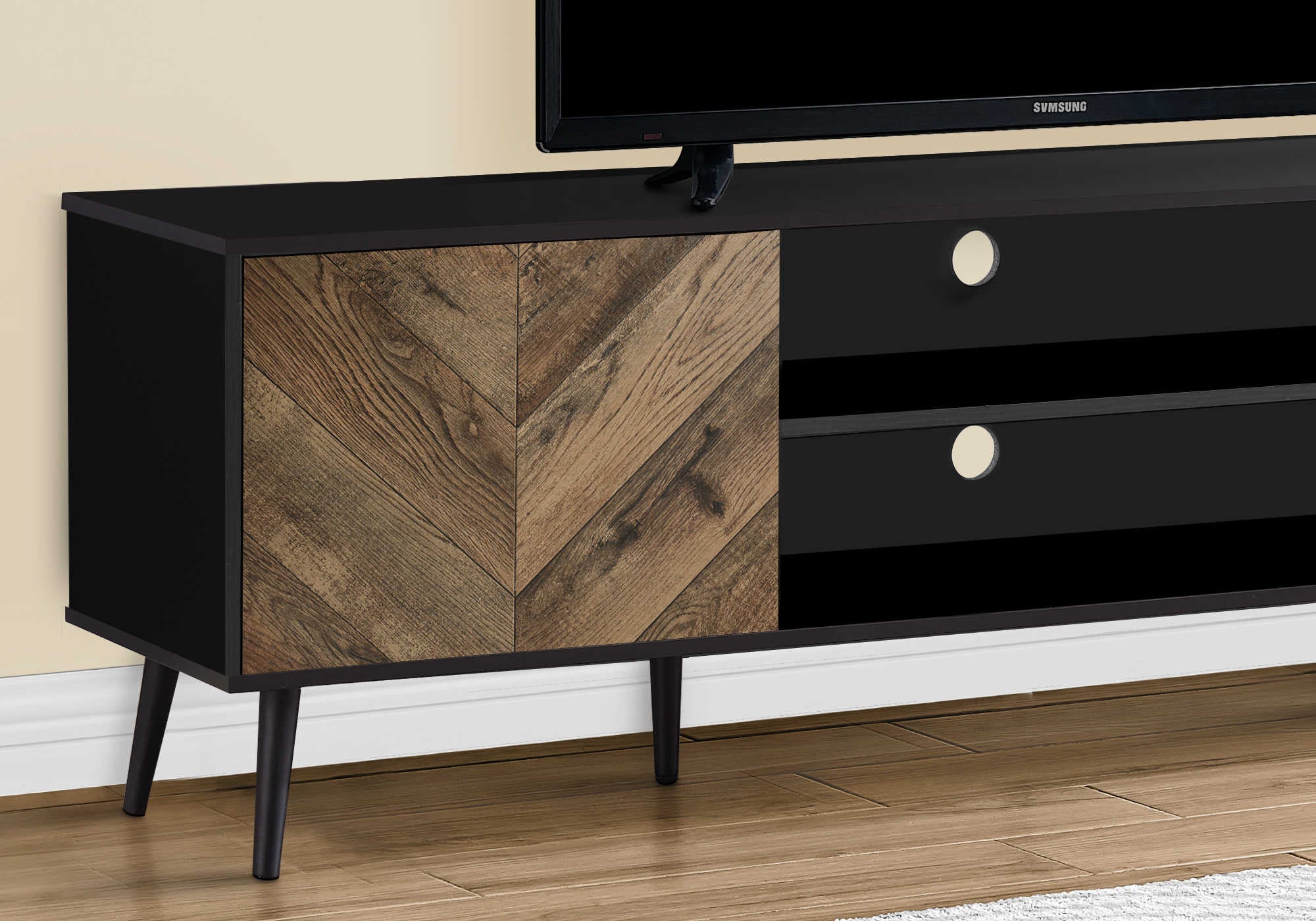 MEUBLE TV - 72"L / NOIR AVEC 2 PORTES ASPECT BOIS