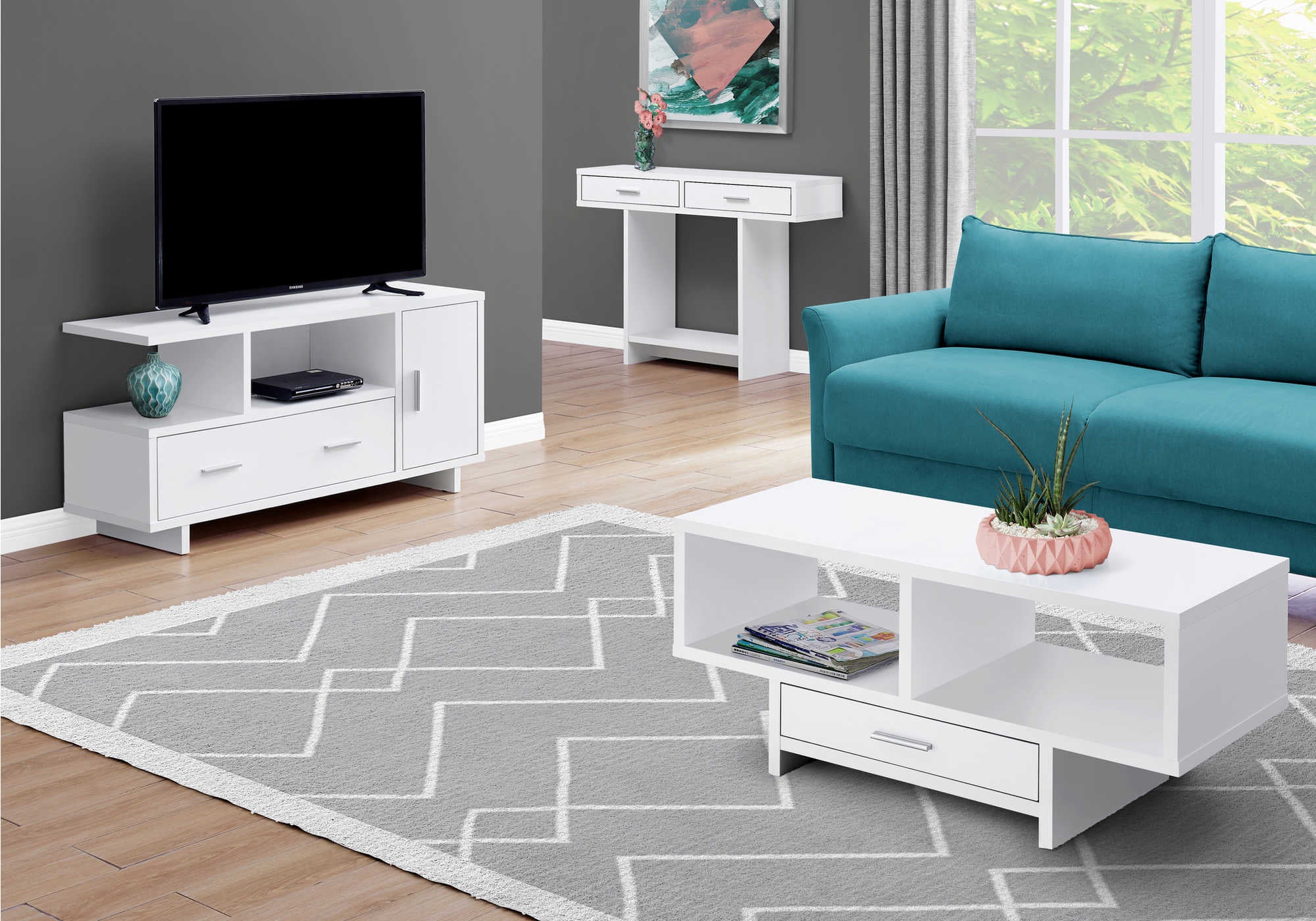 MEUBLE TV - 48"L / BLANC AVEC RANGEMENT