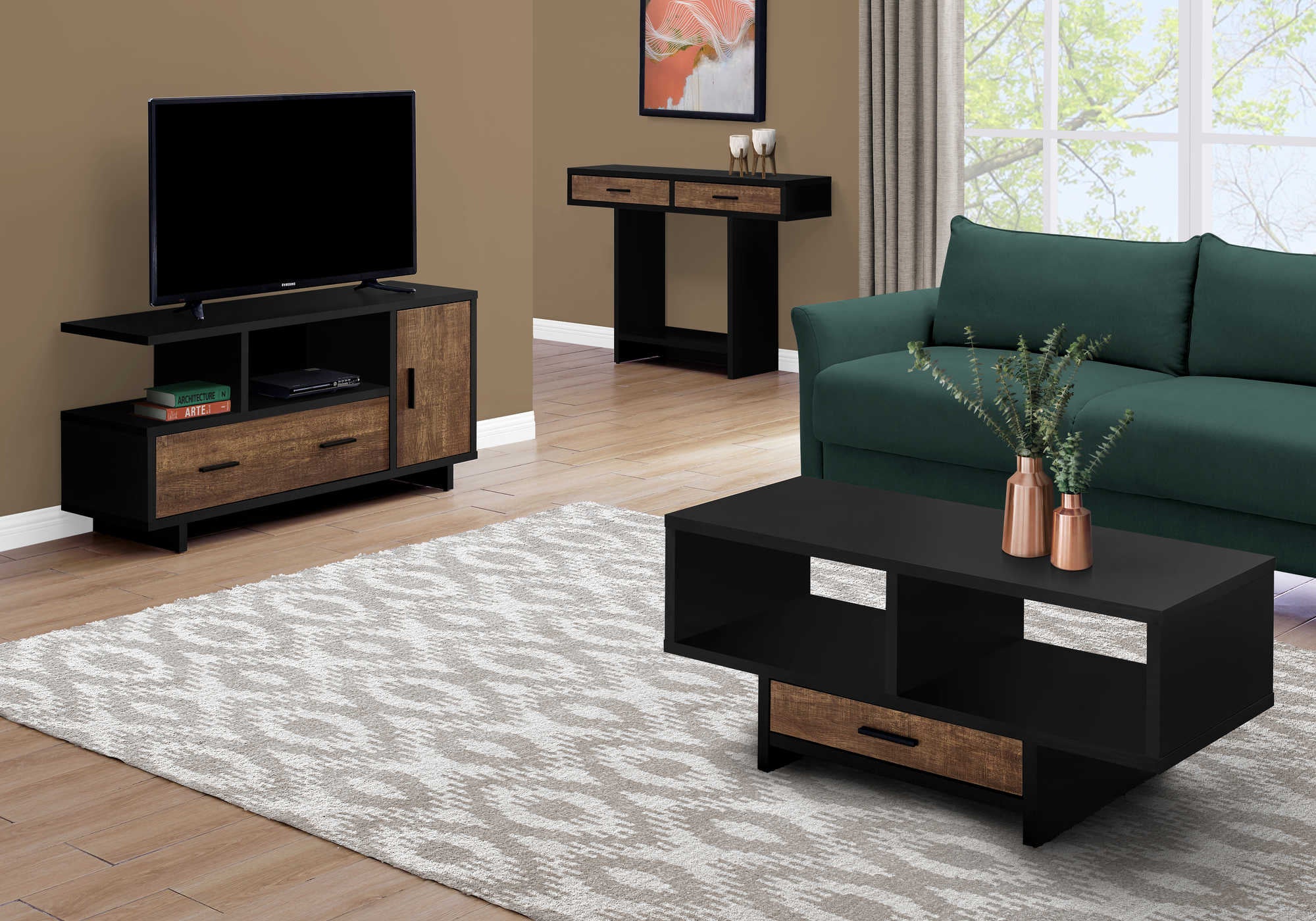 MEUBLE TV - 48"L / NOIR / SIMILI BOIS BRUN ( Meuble Mtl ) 