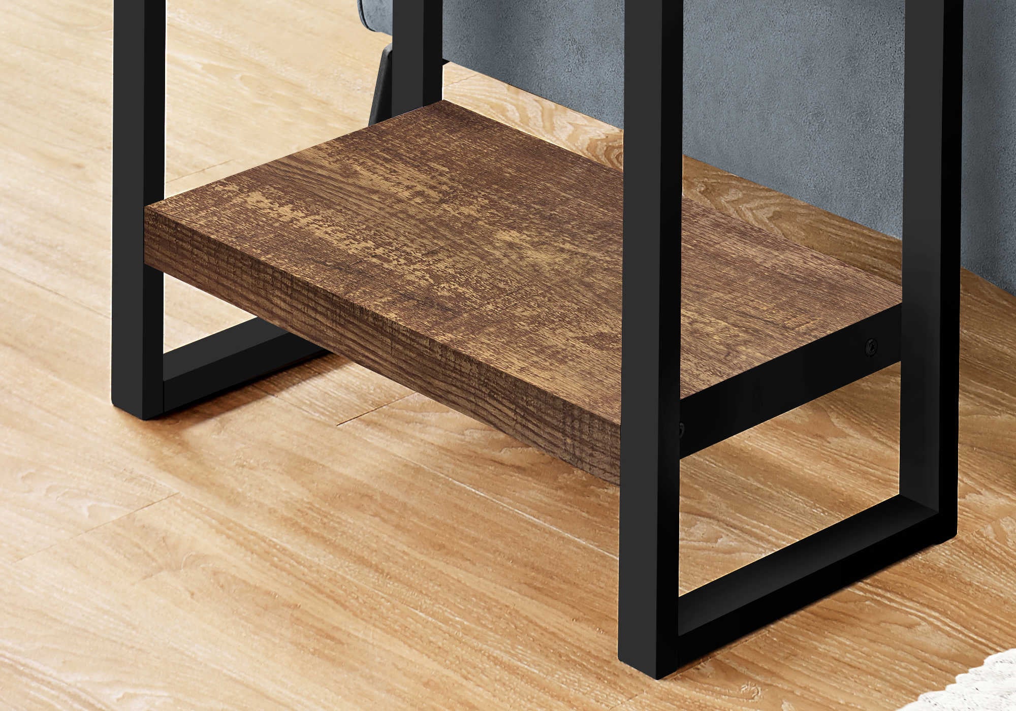 TABLE D'APPOINT - SIMILI BOIS BRUN / MÉTAL NOIR ( Meuble Mtl )