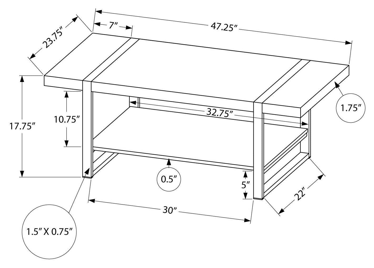 TABLE BASSE - SIMILI BOIS NOIR / MÉTAL NOIR ( Meuble Mtl )