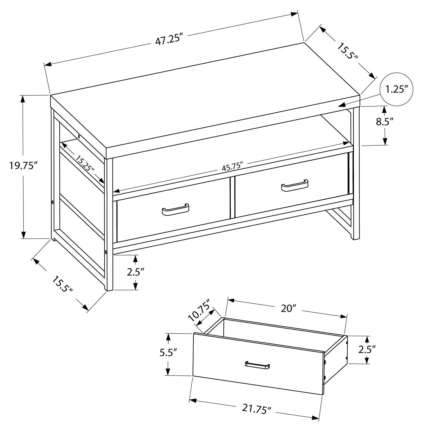 MEUBLE TV - 48"L / TAUPE FONCE / METAL NOIR ( Meuble Mtl )
