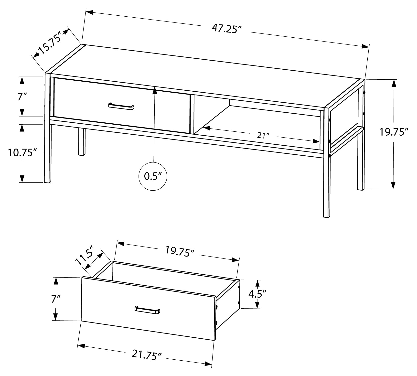MEUBLE TV - 48"L / TAUPE FONCE / METAL NOIR ( Meuble Mtl )