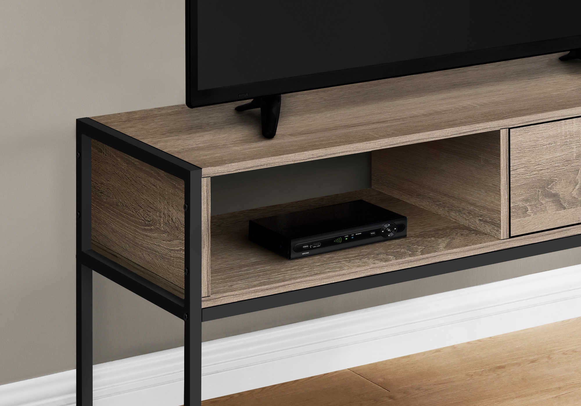 MEUBLE TV - 48"L / TAUPE FONCE / METAL NOIR ( Meuble Mtl )