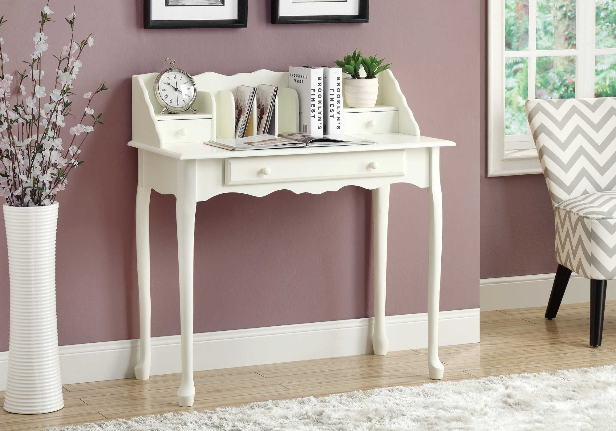BUREAU D'ORDINATEUR - 36"L / BLANC ANTIQUE TRADITIONNEL  ( Meuble Mtl )