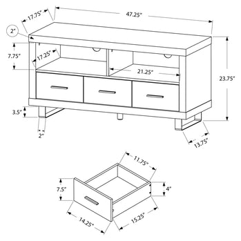 MEUBLE TV - 48" L / TAUPE FONCÉ AVEC 3 TIROIRS