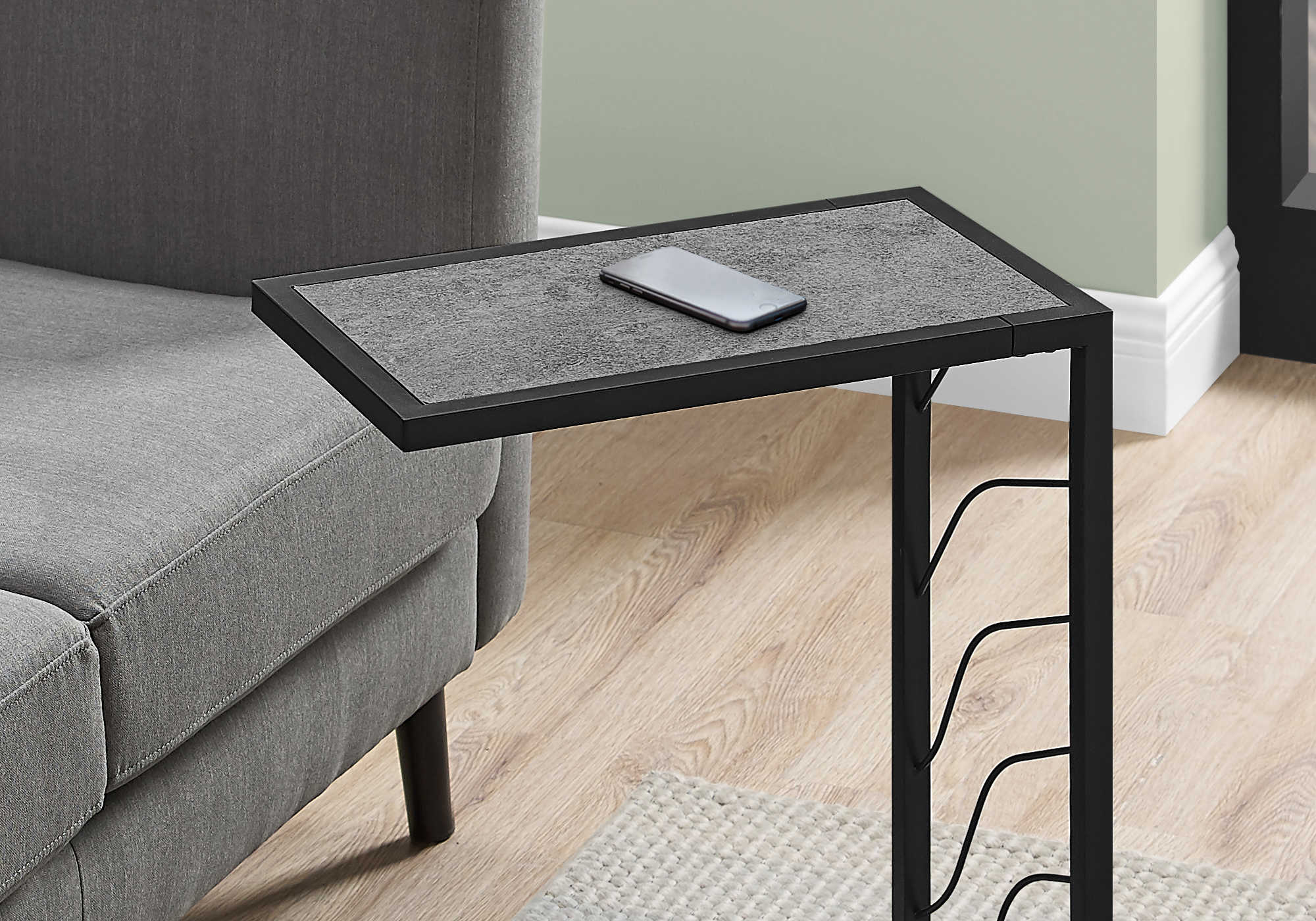 TABLE D'APPOINT - 25"H / ASPECT PIERRE GRIS / METAL NOIR ( Meuble Mtl )