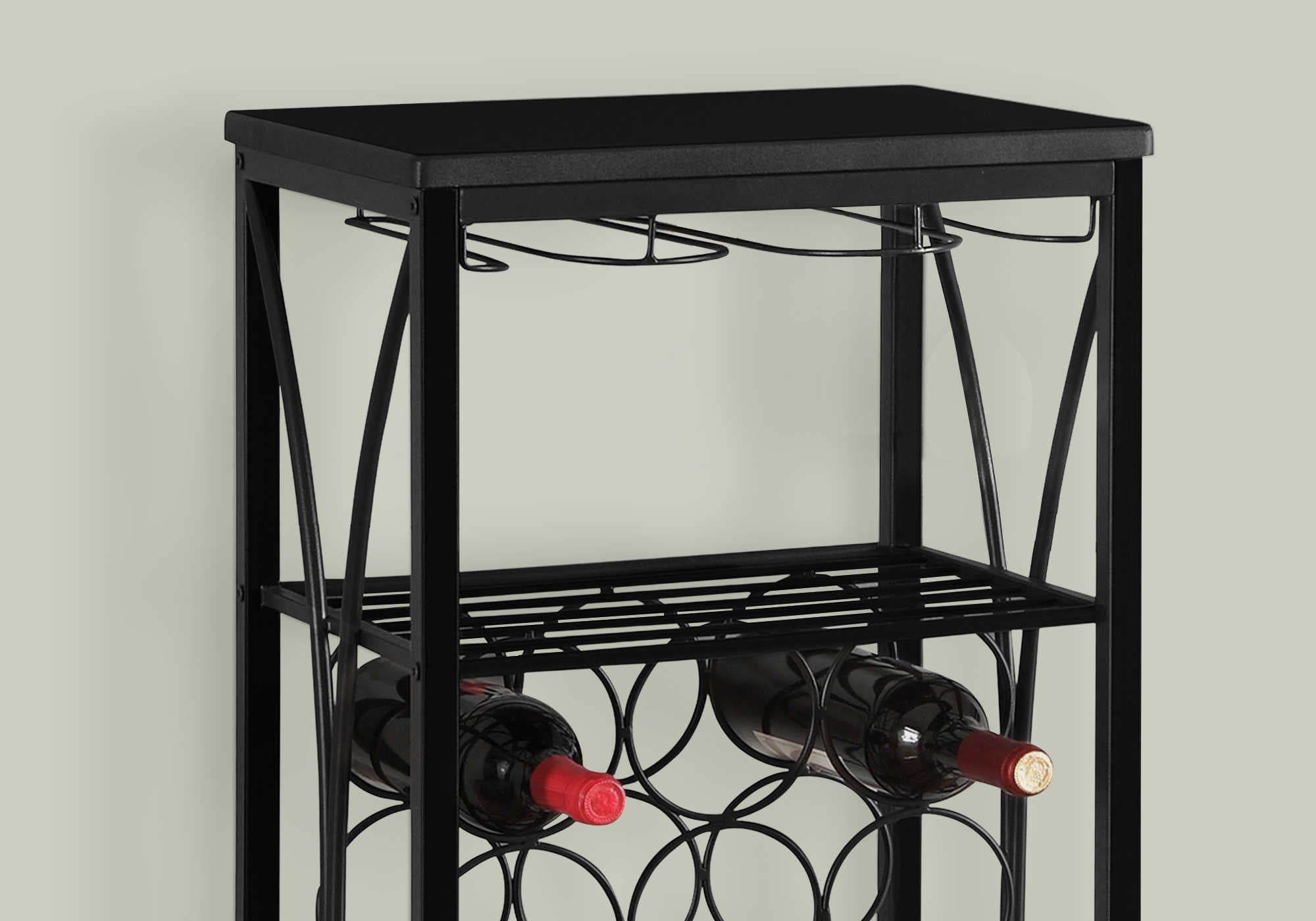BAR MAISON - 40"H / PORTE BOUTEILLES ET VERRE EN MÉTAL NOIR ( Meuble Mtl )
