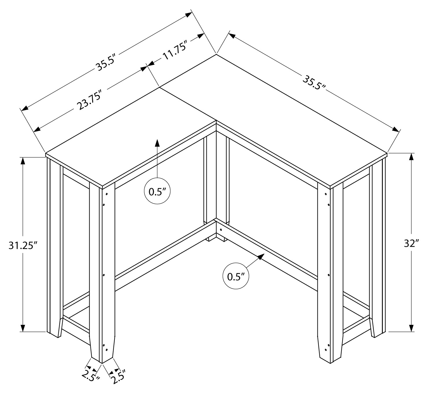 TABLE D'APPOINT - 36" / CONSOLE DE COIN ESPRESSO ( Meuble Mtl )
