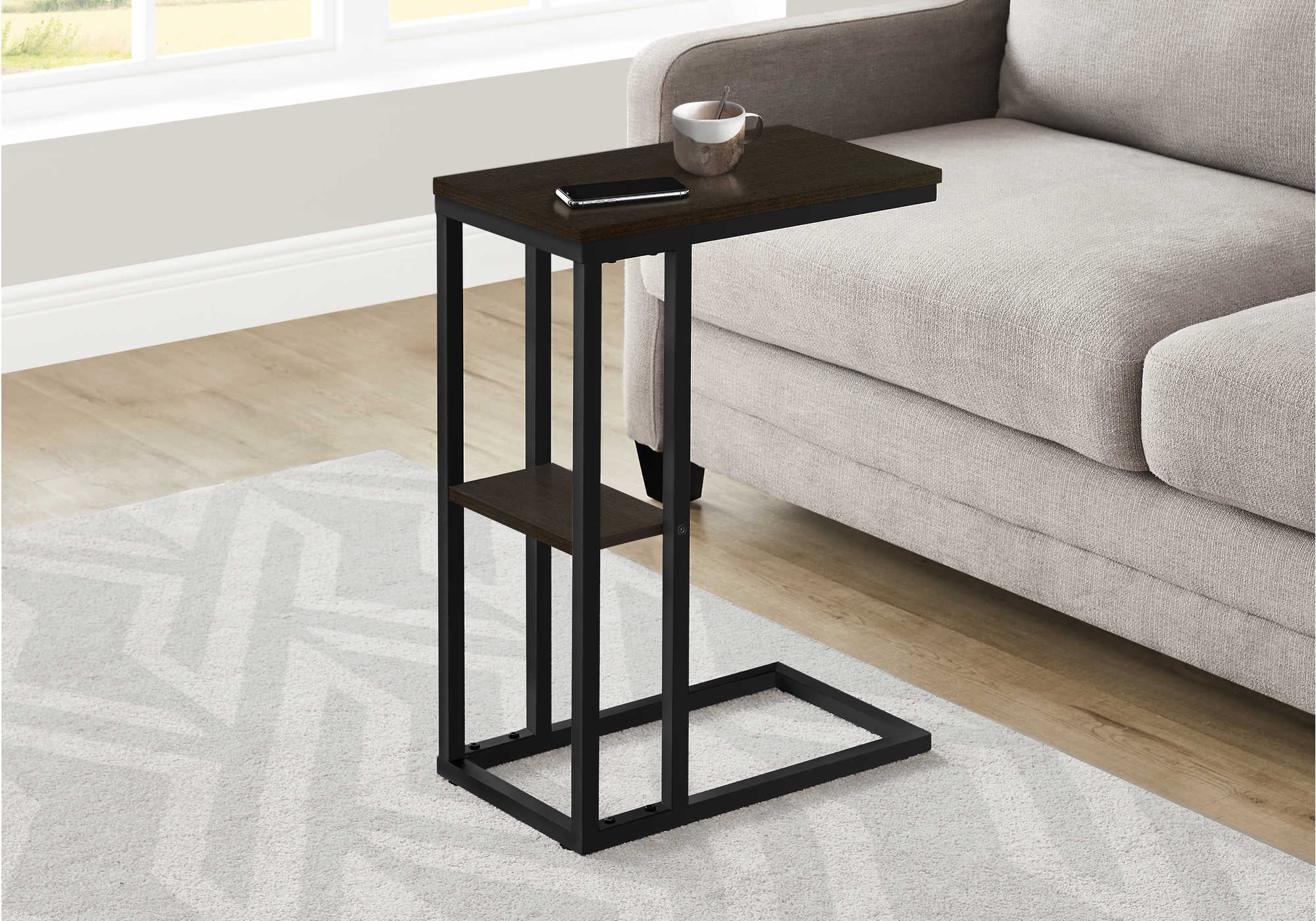 TABLE D'APPOINT - 25"H / ESPRESSO / METAL NOIR ( Meuble Mtl )