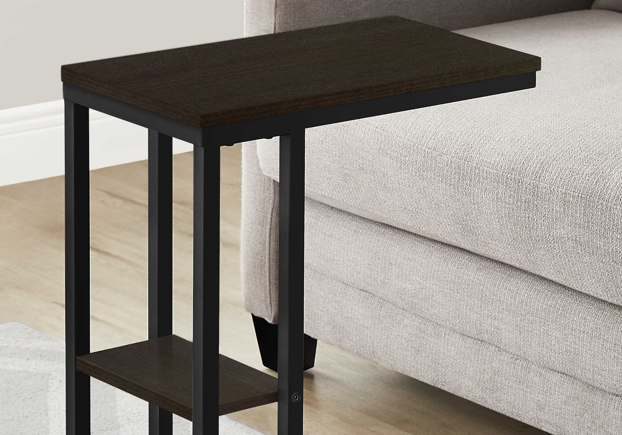 TABLE D'APPOINT - 25"H / ESPRESSO / METAL NOIR ( Meuble Mtl )