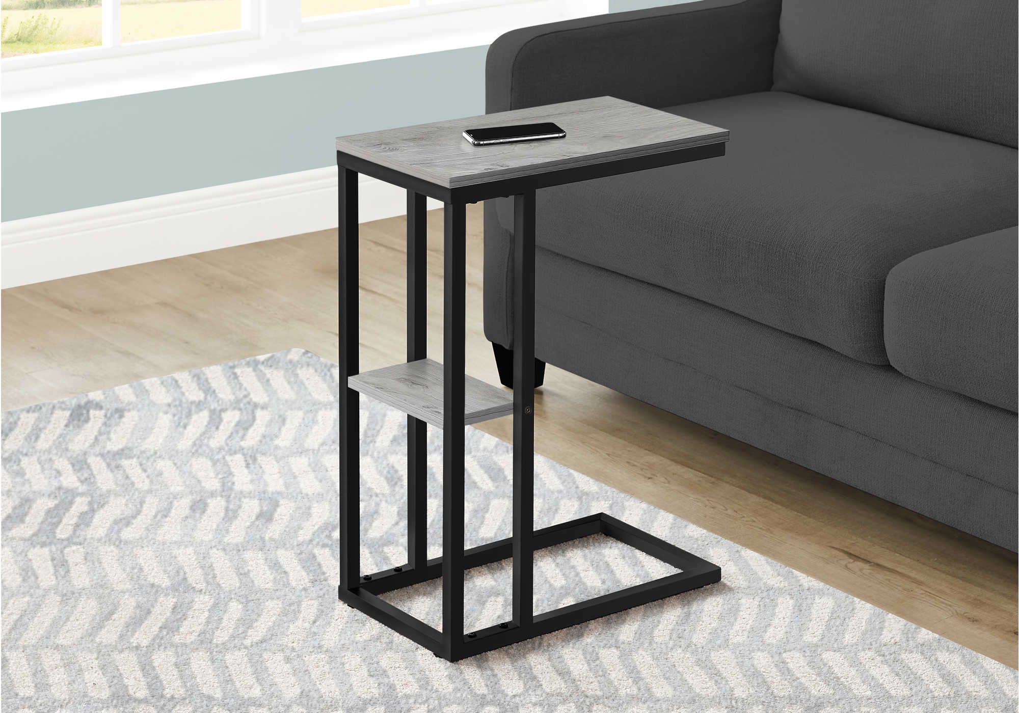 TABLE D'APPOINT - 25"H / GRIS / METAL NOIR ( Meuble Mtl )