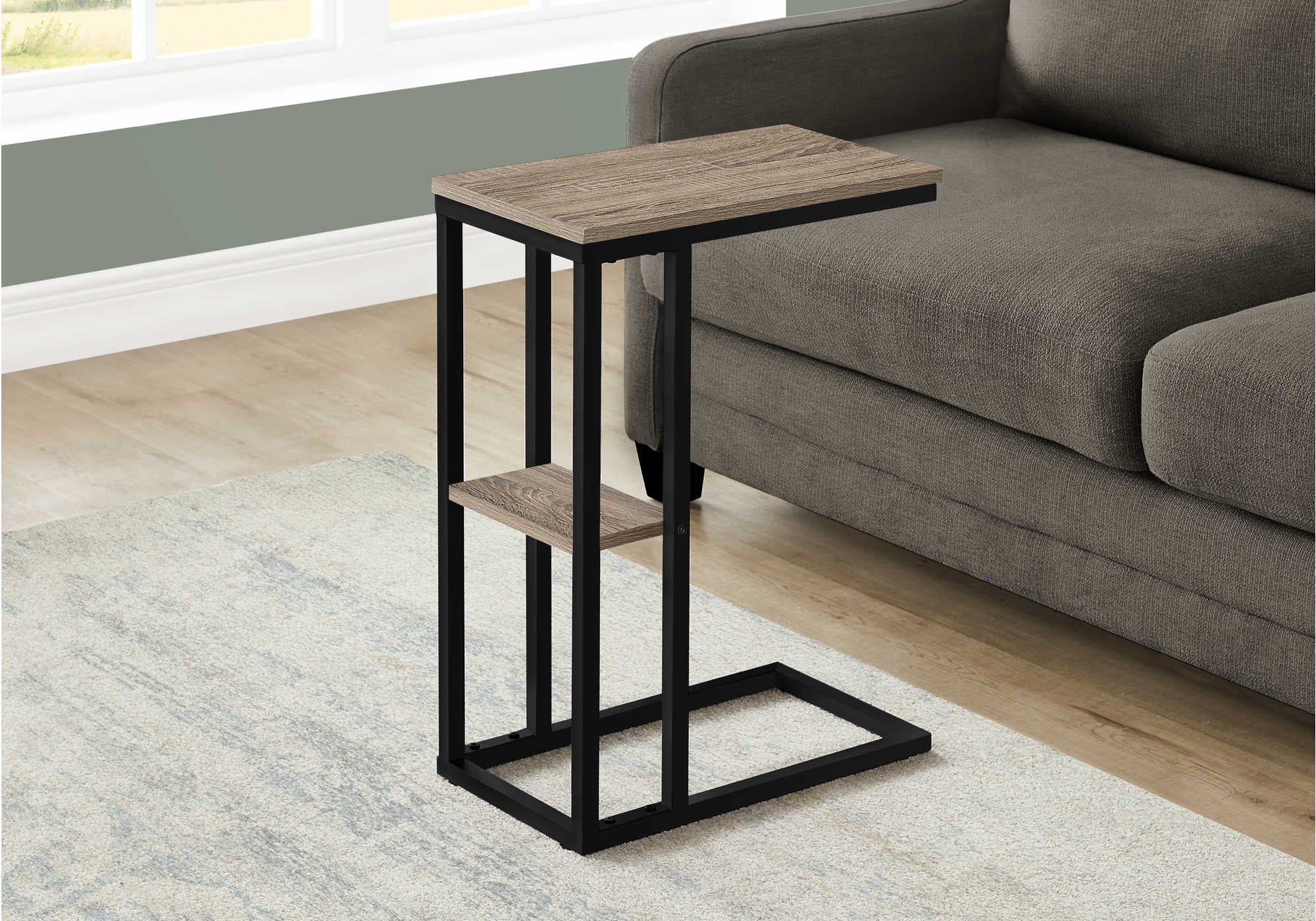 TABLE D'APPOINT - 25"H / TAUPE FONCE / METAL NOIR ( Meuble Mtl )