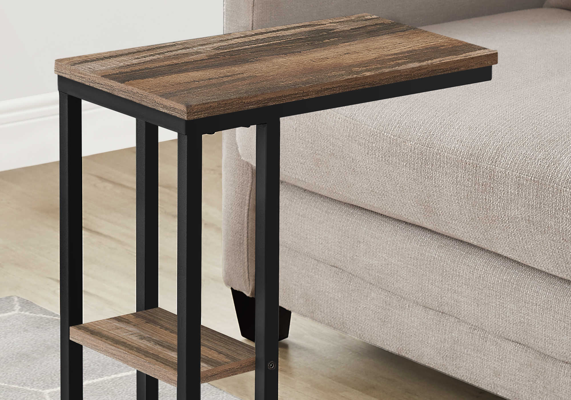 TABLE D'APPOINT - 25"H / LOOK BRUN / MÉTAL NOIR ( Meuble Mtl )