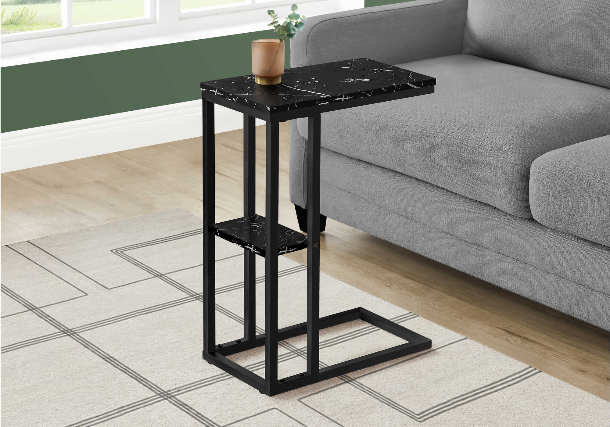 TABLE D'APPOINT - 25"H / MARBRE NOIR / METAL NOIR ( Meuble Mtl )