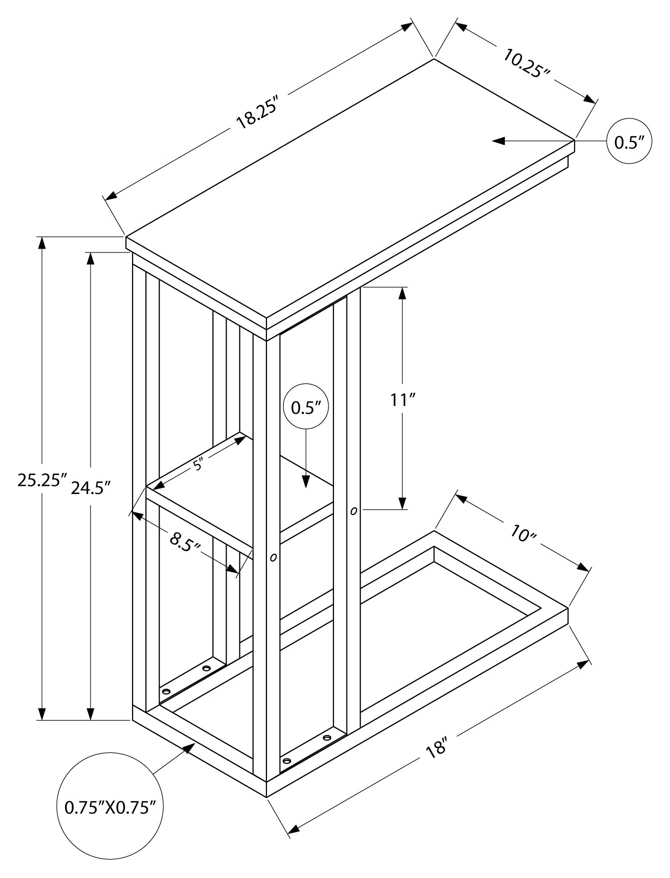 TABLE D'APPOINT - 25"H / BLANC / METAL BLANC ( Meuble Mtl )