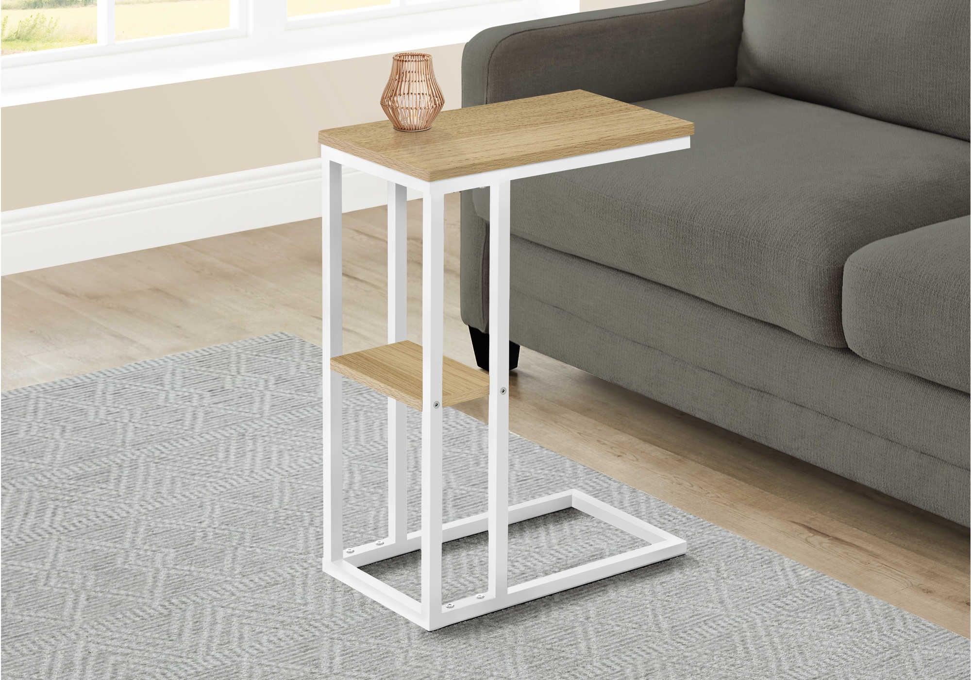 TABLE D'APPOINT - 25"H / NATUREL / METAL BLANC ( Meuble Mtl )