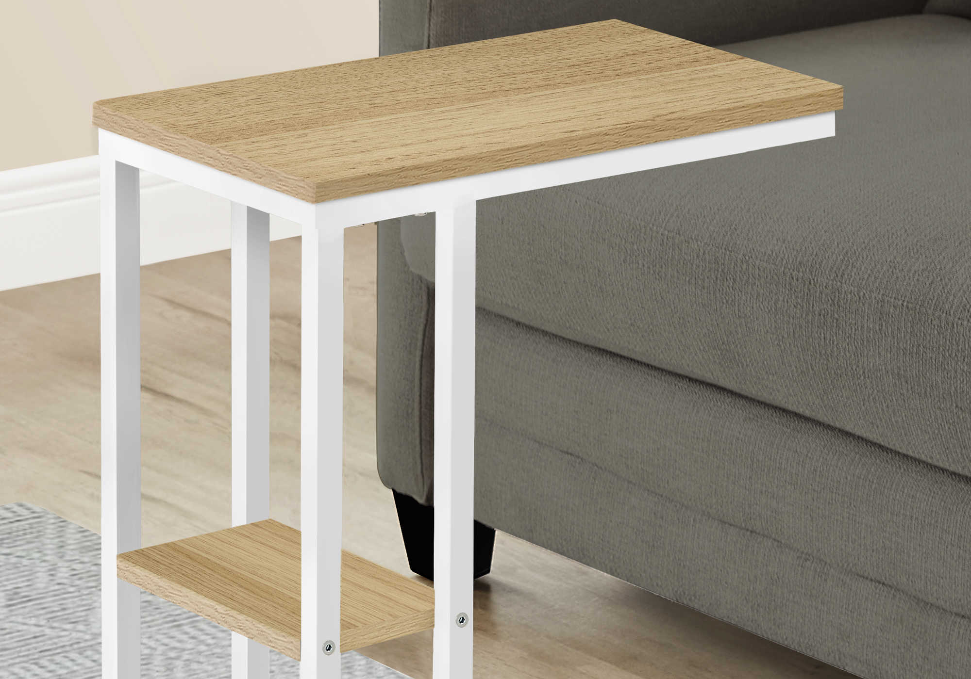 TABLE D'APPOINT - 25"H / NATUREL / METAL BLANC ( Meuble Mtl )