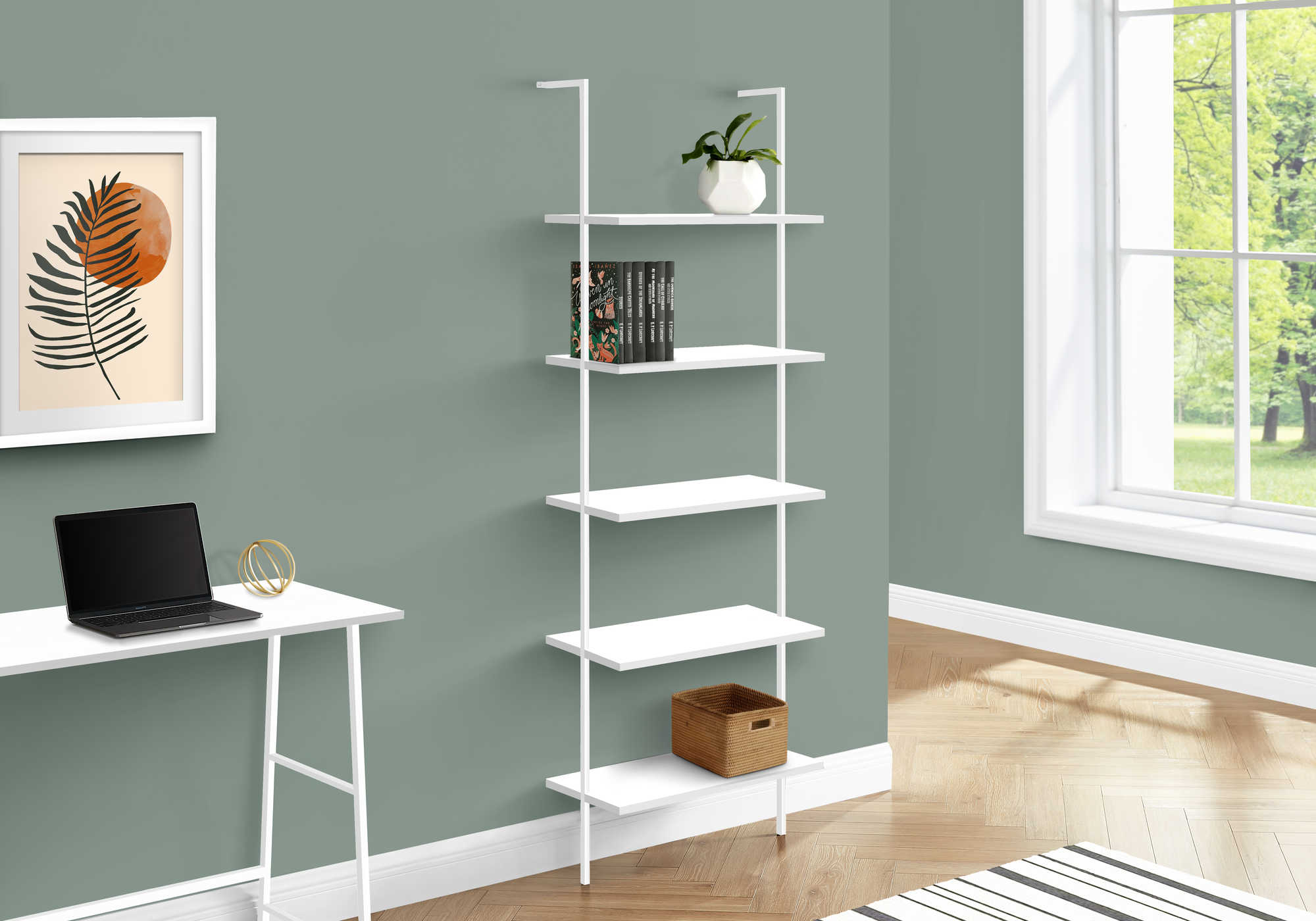 BIBLIOTHÈQUE - ÉCHELLE 72"H BLANC / MÉTAL BLANC ( Meuble Mtl )
