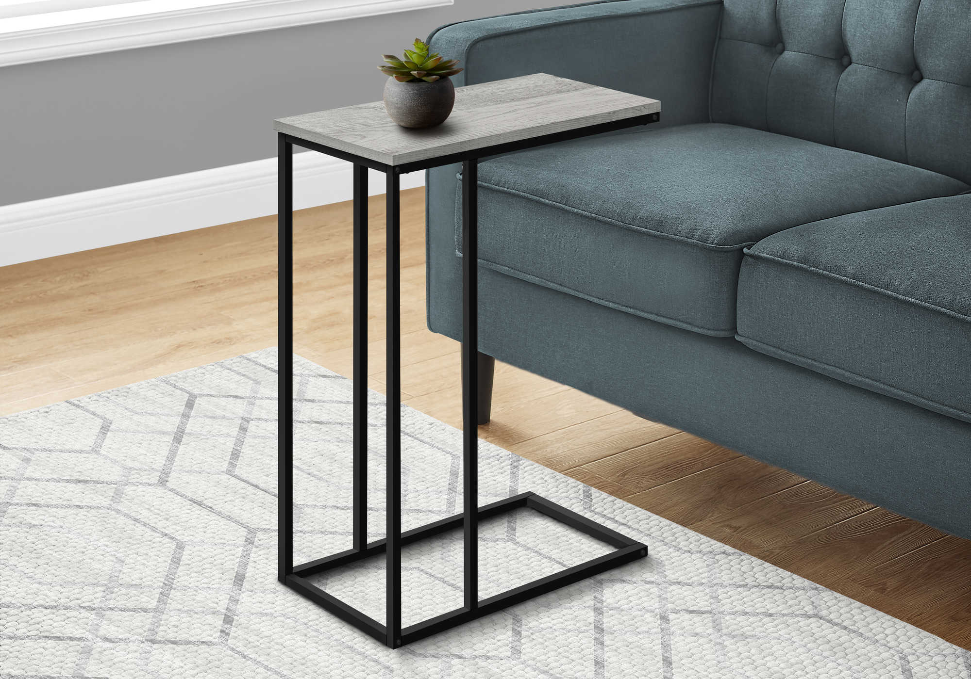 TABLE D'APPOINT - 25"H / GRIS / METAL NOIR ( Meuble Mtl )