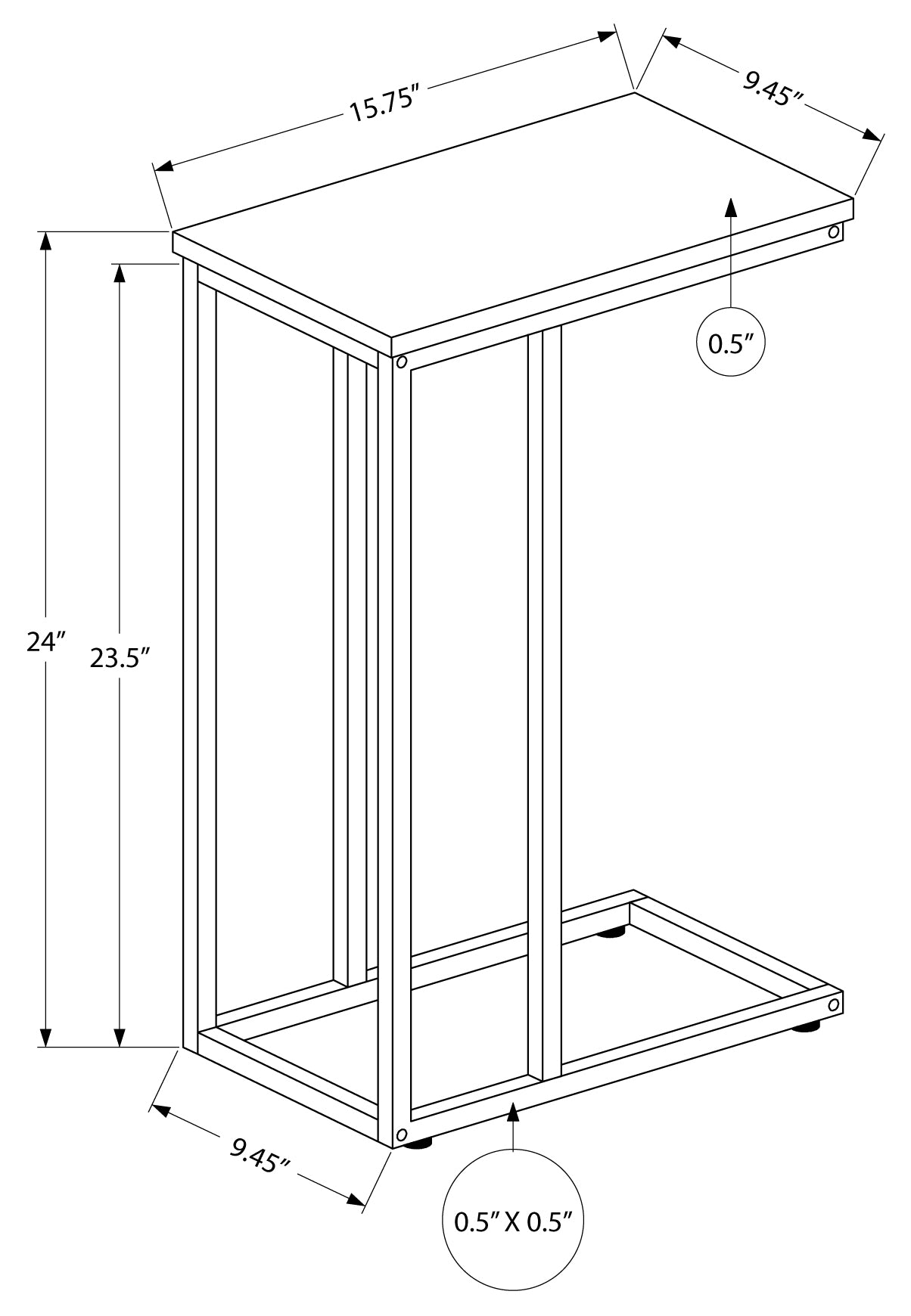 TABLE D'APPOINT - 25"H / MARBRE NOIR / METAL NOIR ( Meuble Mtl )