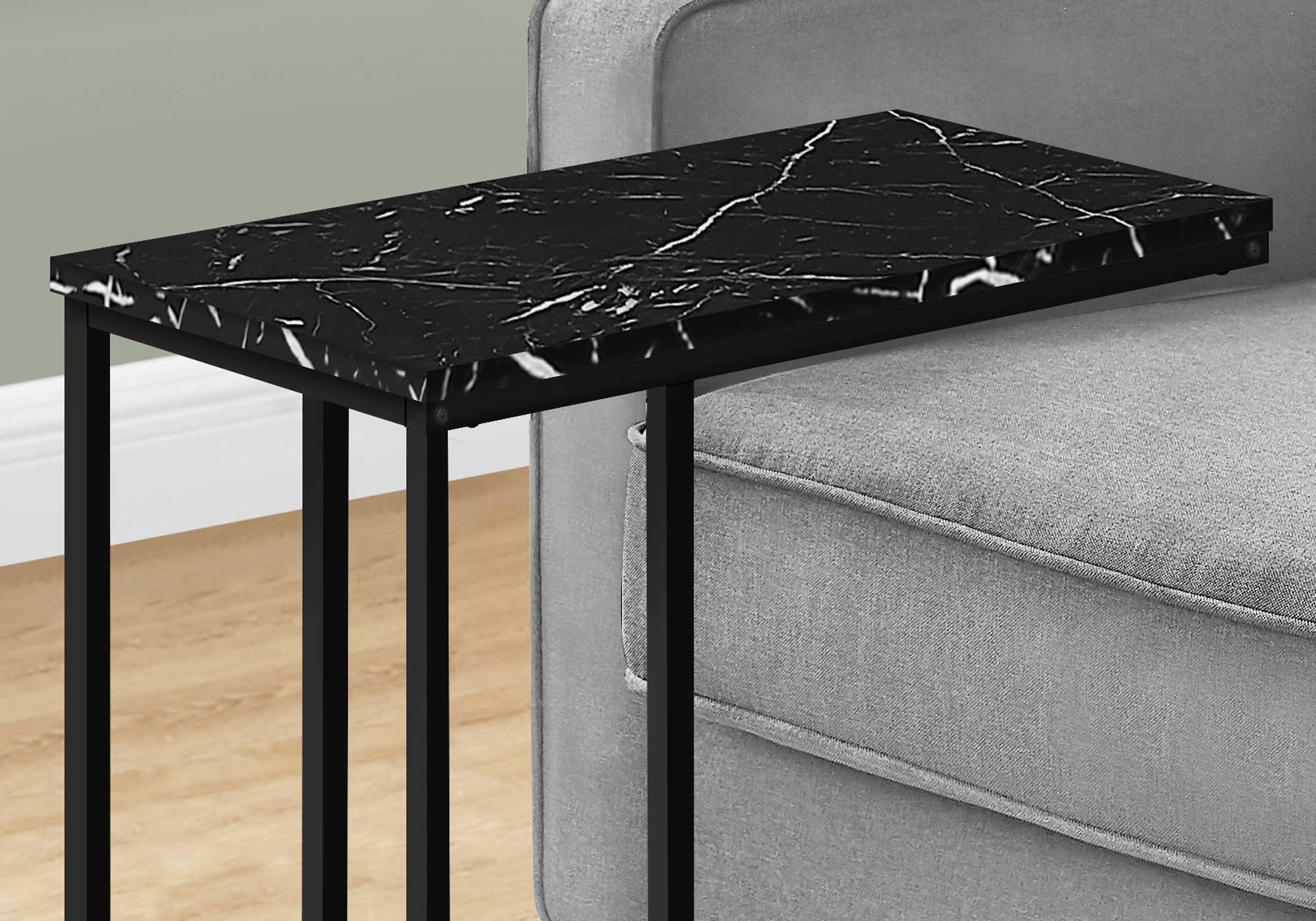 TABLE D'APPOINT - 25"H / MARBRE NOIR / METAL NOIR ( Meuble Mtl )