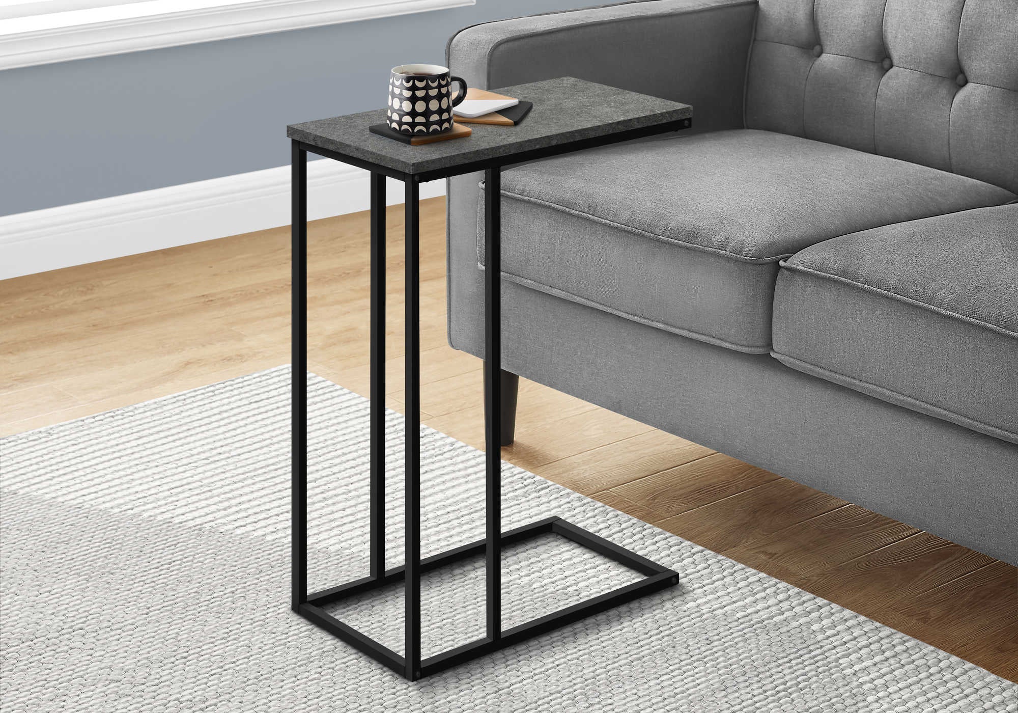TABLE D'APPOINT - 25"H / ASPECT PIERRE GRIS / METAL NOIR ( Meuble Mtl )