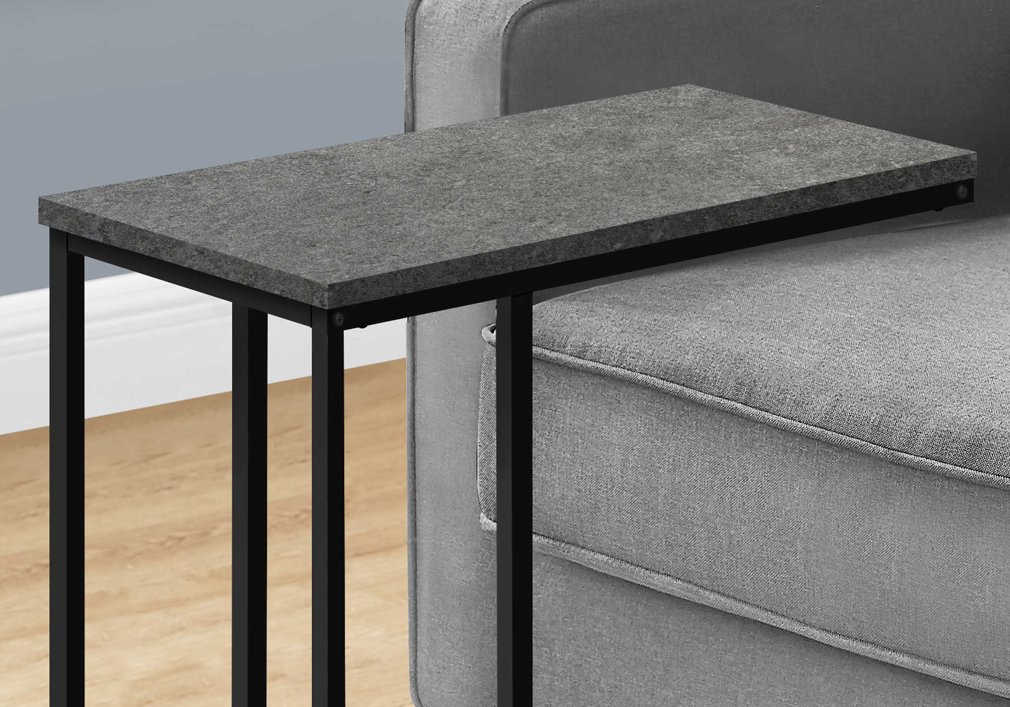 TABLE D'APPOINT - 25"H / ASPECT PIERRE GRIS / METAL NOIR ( Meuble Mtl )
