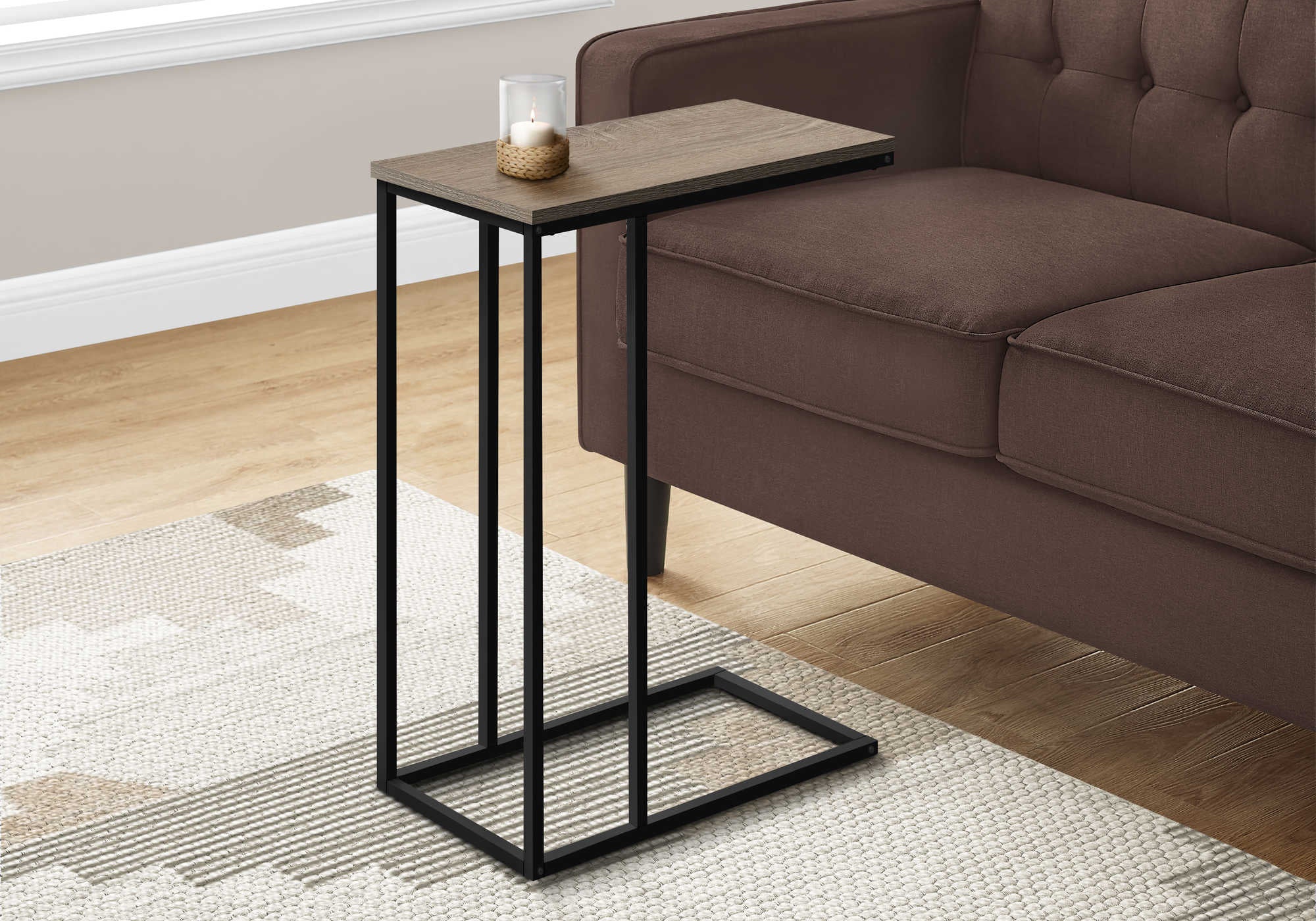 TABLE D'APPOINT - 25"H / TAUPE FONCE / METAL NOIR ( Meuble Mtl )