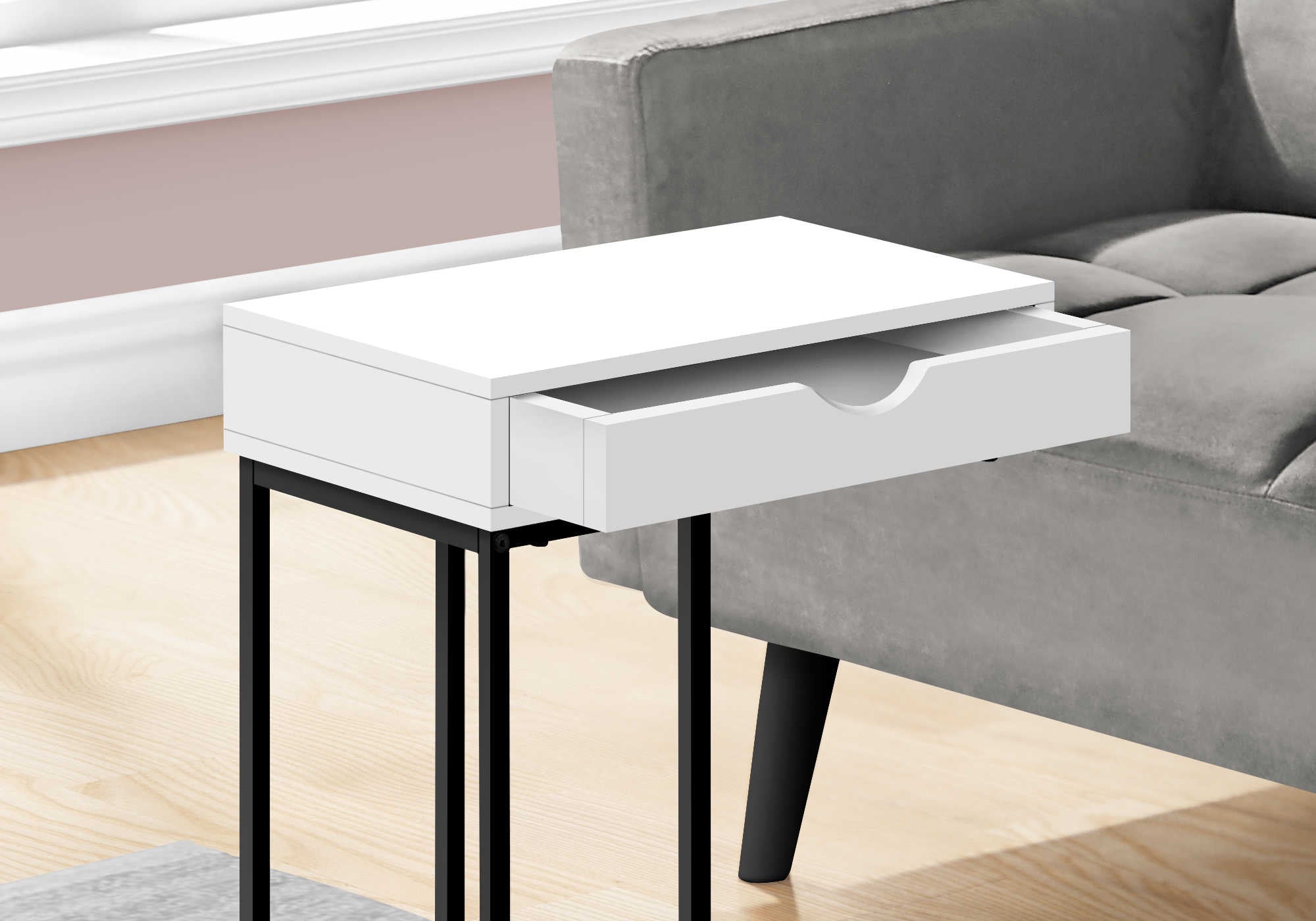 TABLE D'APPOINT - 25"H / BLANC / METAL NOIR ( Meuble Mtl )