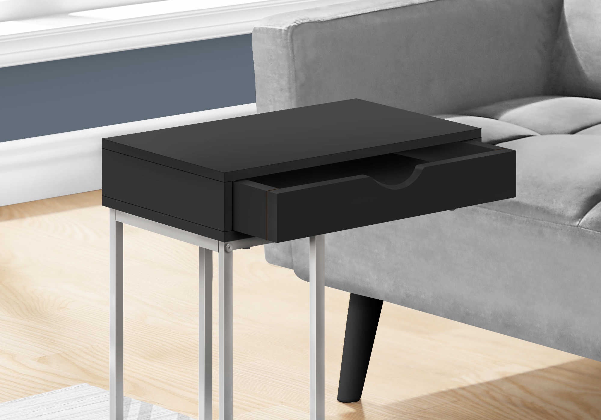 TABLE D'APPOINT - 25"H / NOIR / METAL ARGENT ( Meuble Mtl )