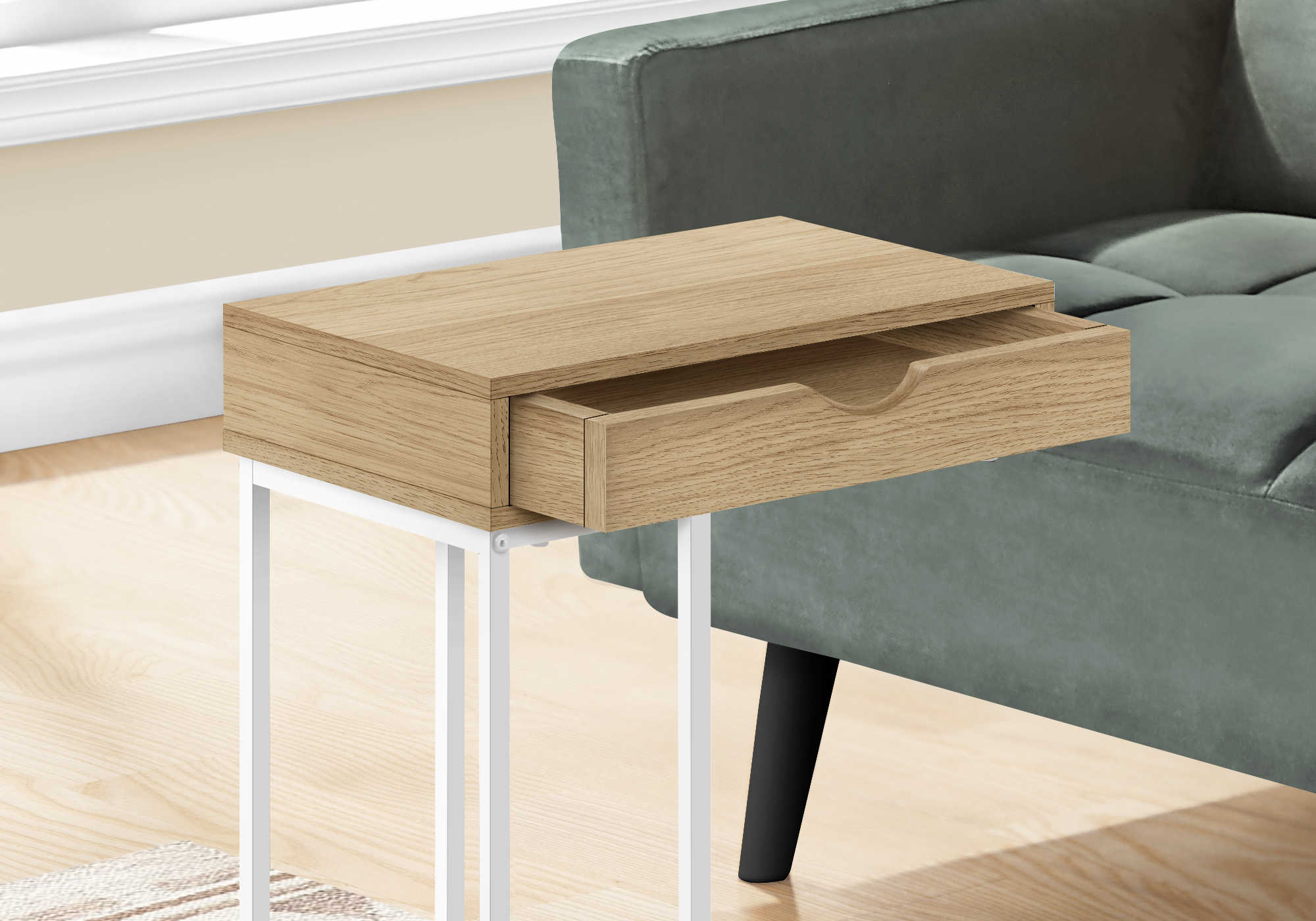TABLE D'APPOINT - 25"H / NATUREL / METAL BLANC ( Meuble Mtl )