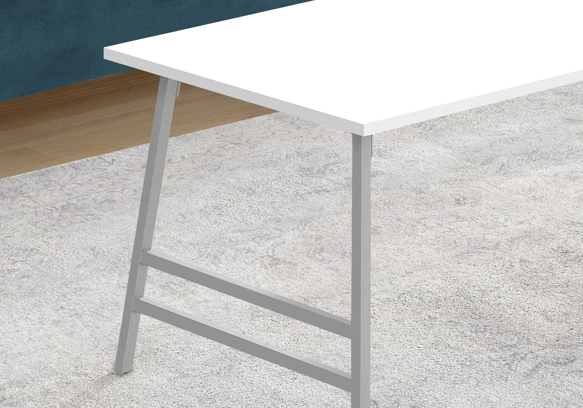 TABLE BASSE - 40"L / BLANC / METAL ARGENT ( Meuble Mtl )