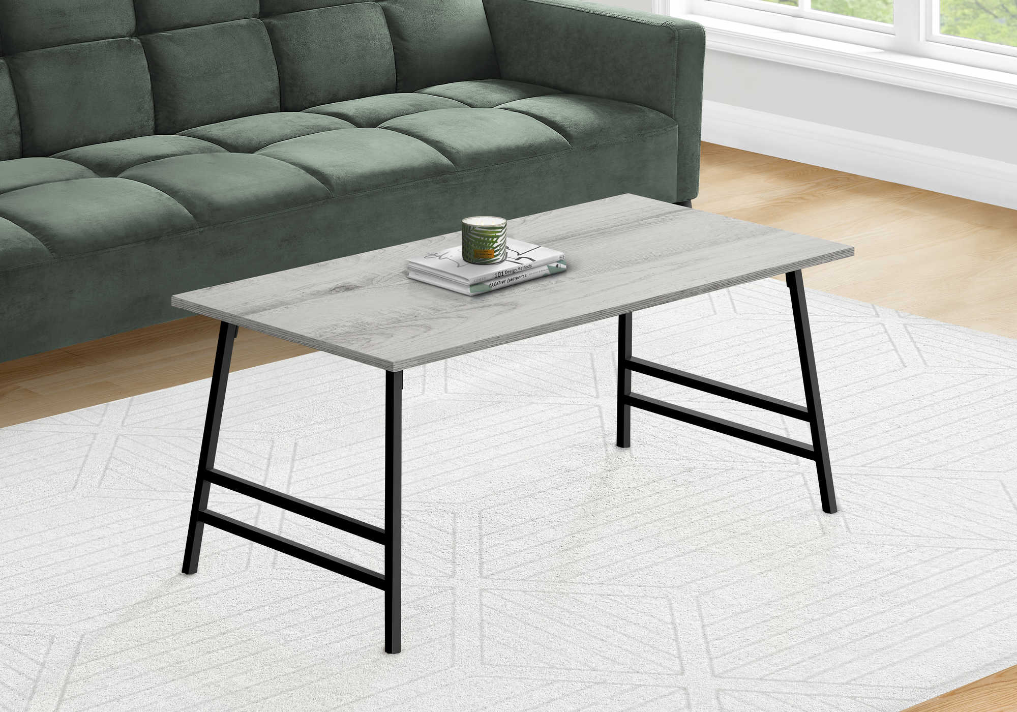 TABLE BASSE - 40"L / GRIS / METAL NOIR ( Meuble Mtl )